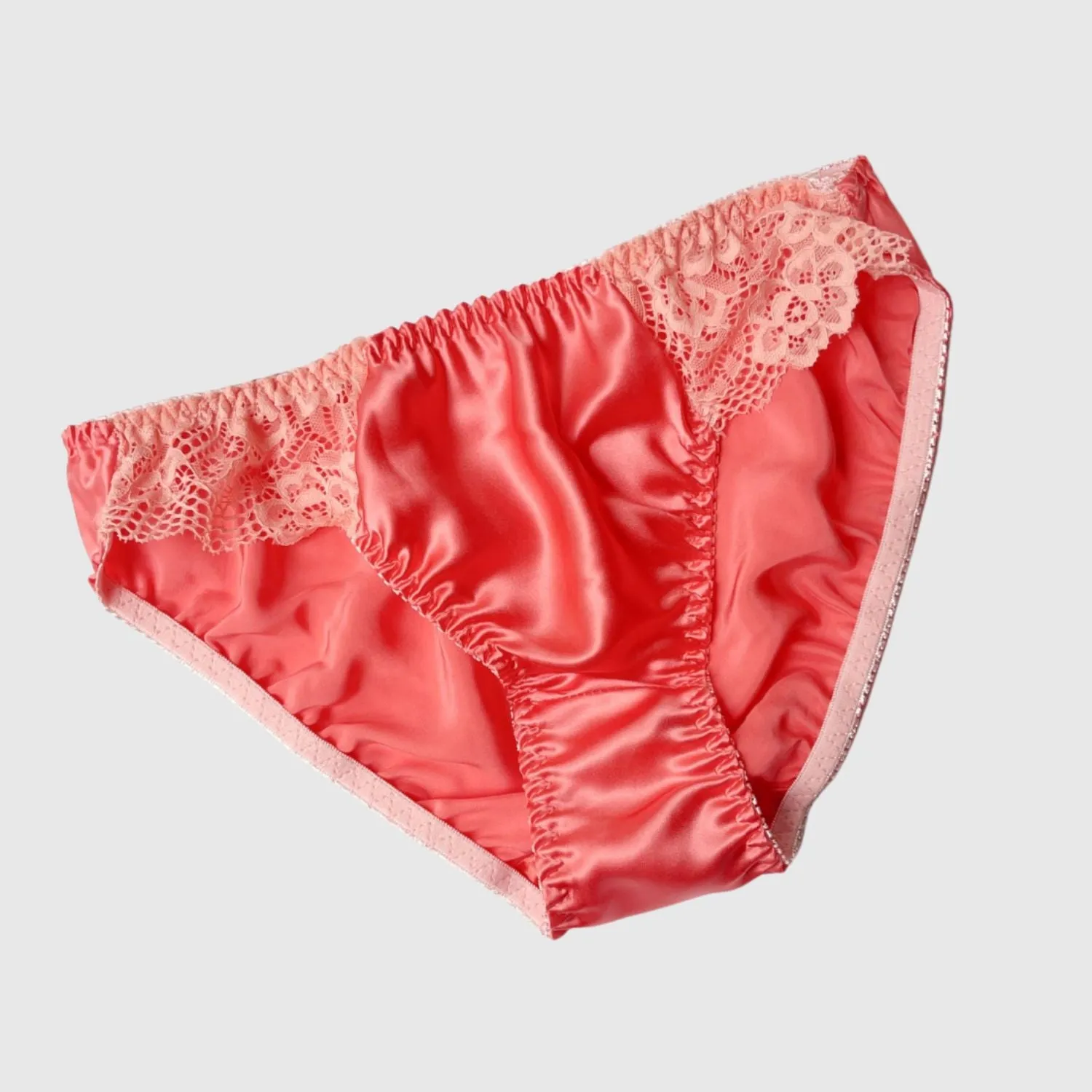 100% Silk bikini brief with scalloped lace | Gold, Rose, Coral