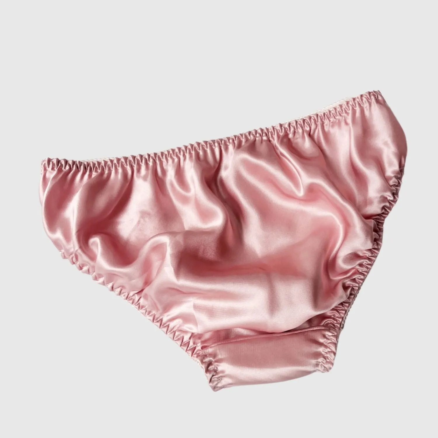 100% Silk bikini brief with scalloped lace | Gold, Rose, Coral