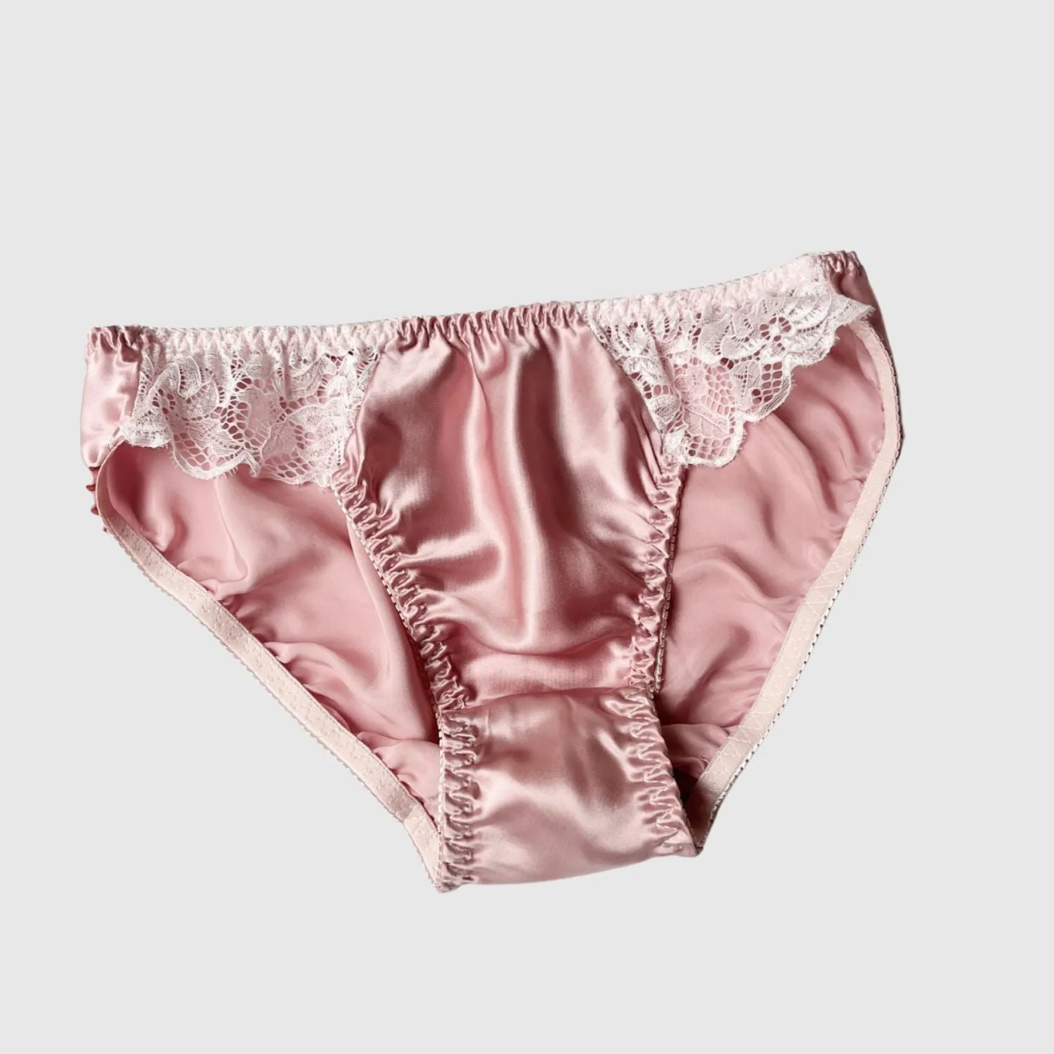100% Silk bikini brief with scalloped lace | Gold, Rose, Coral