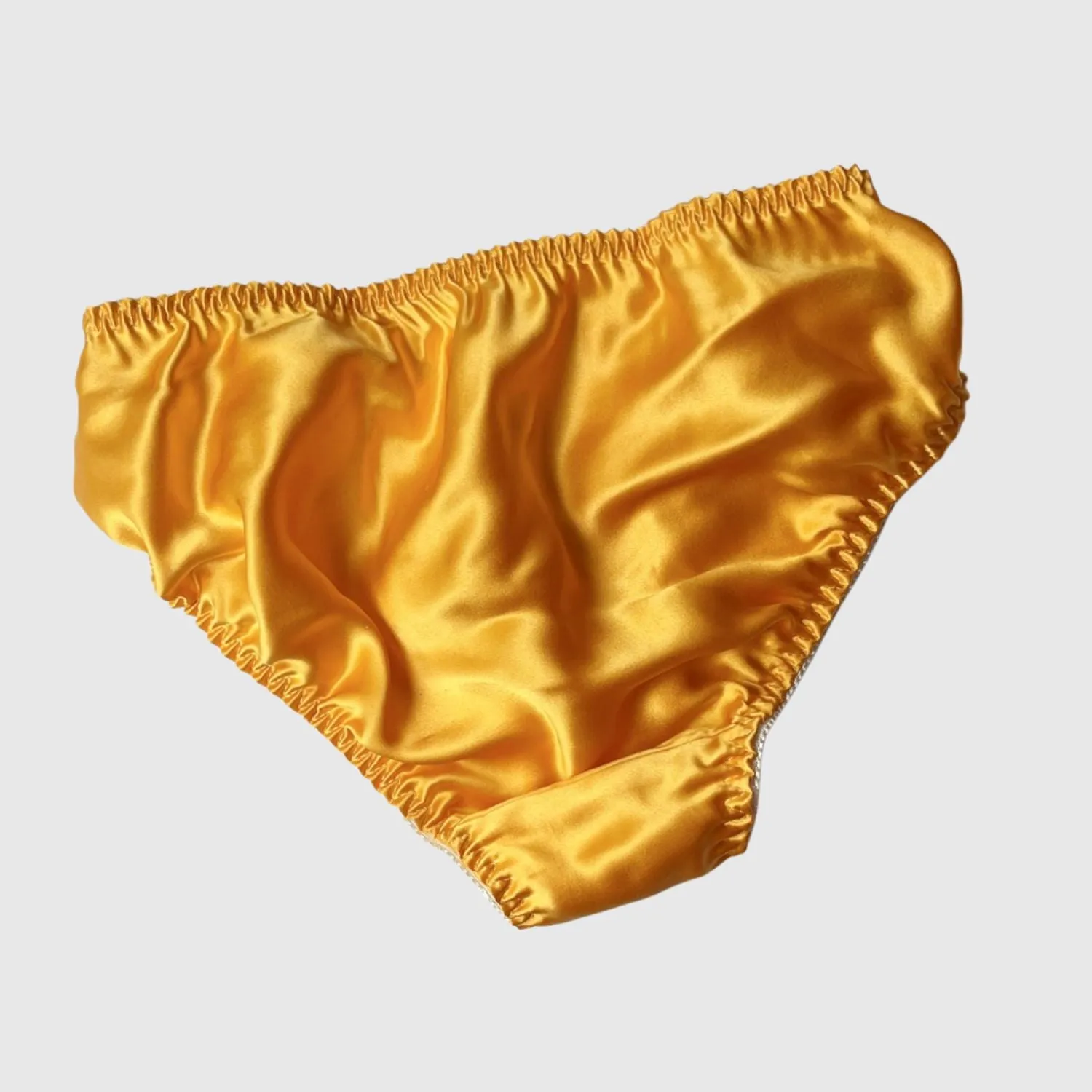 100% Silk bikini brief with scalloped lace | Gold, Rose, Coral