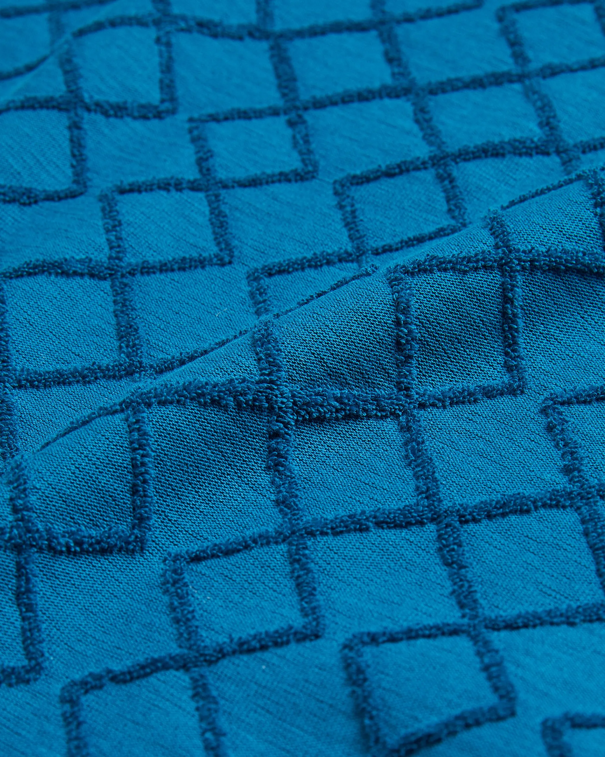 Ansom Zip-Neck Textured Towelling Cotton Polo Teal Blue