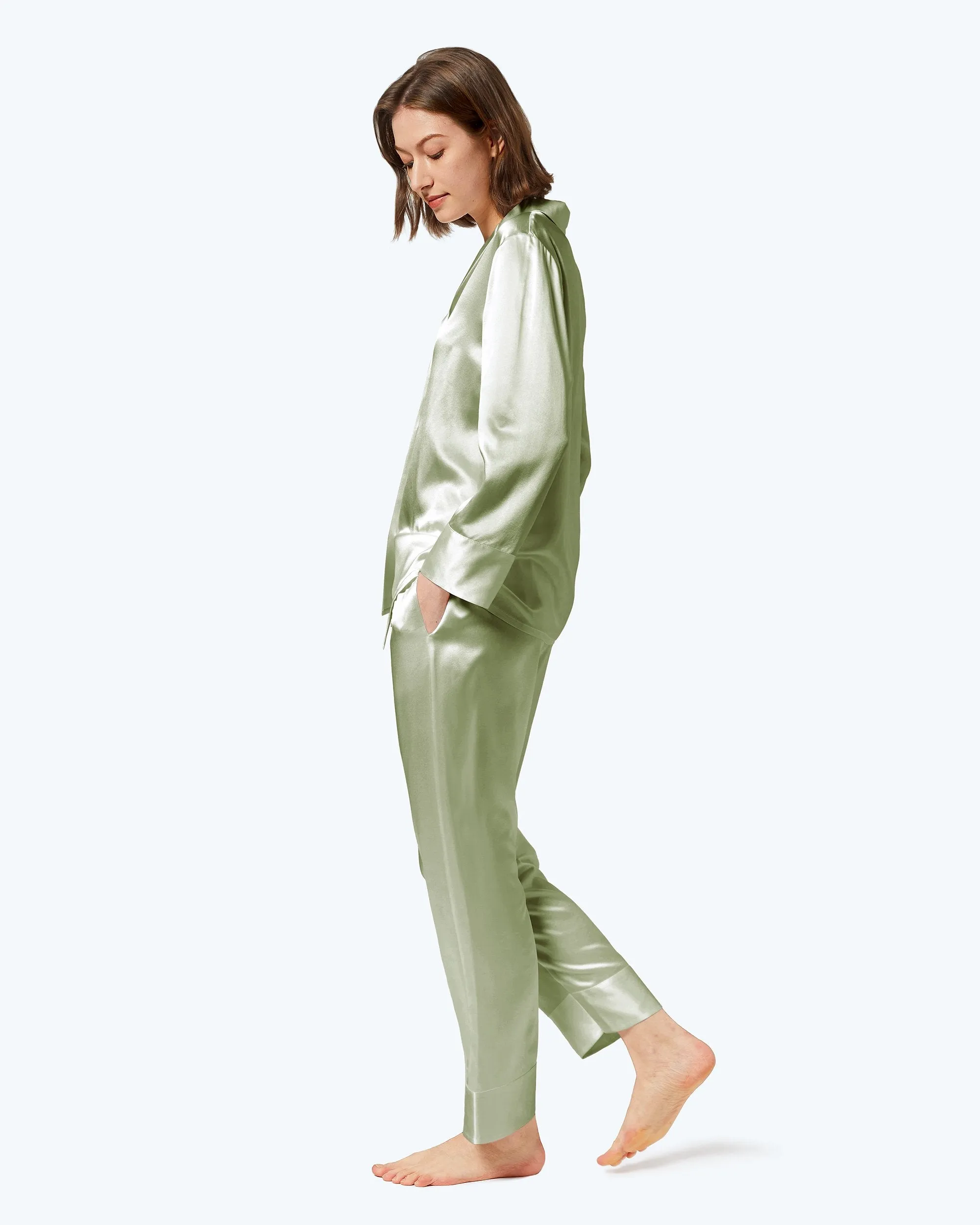 At Home - Classic Silk Pajamas Set for Women