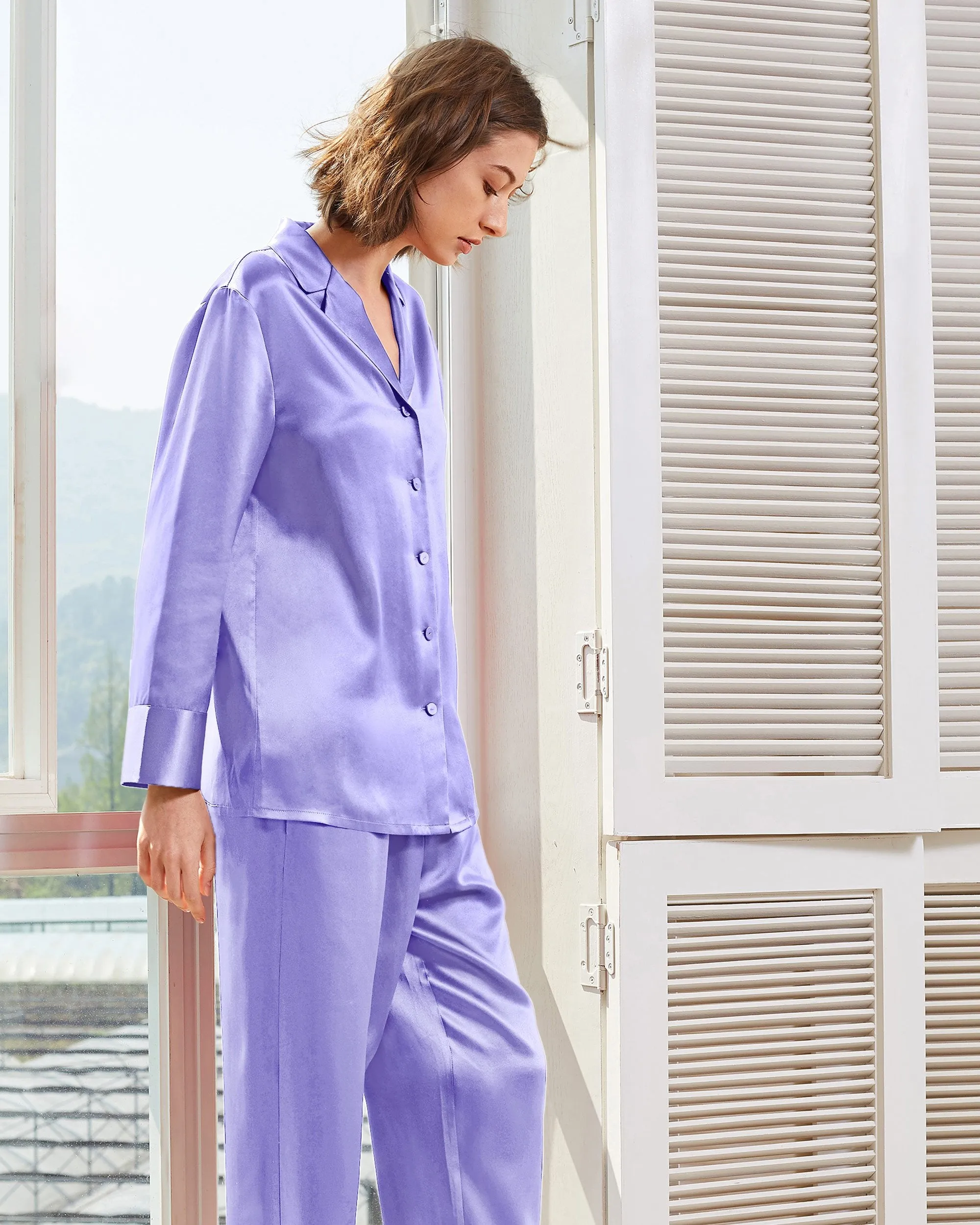 At Home - Classic Silk Pajamas Set for Women