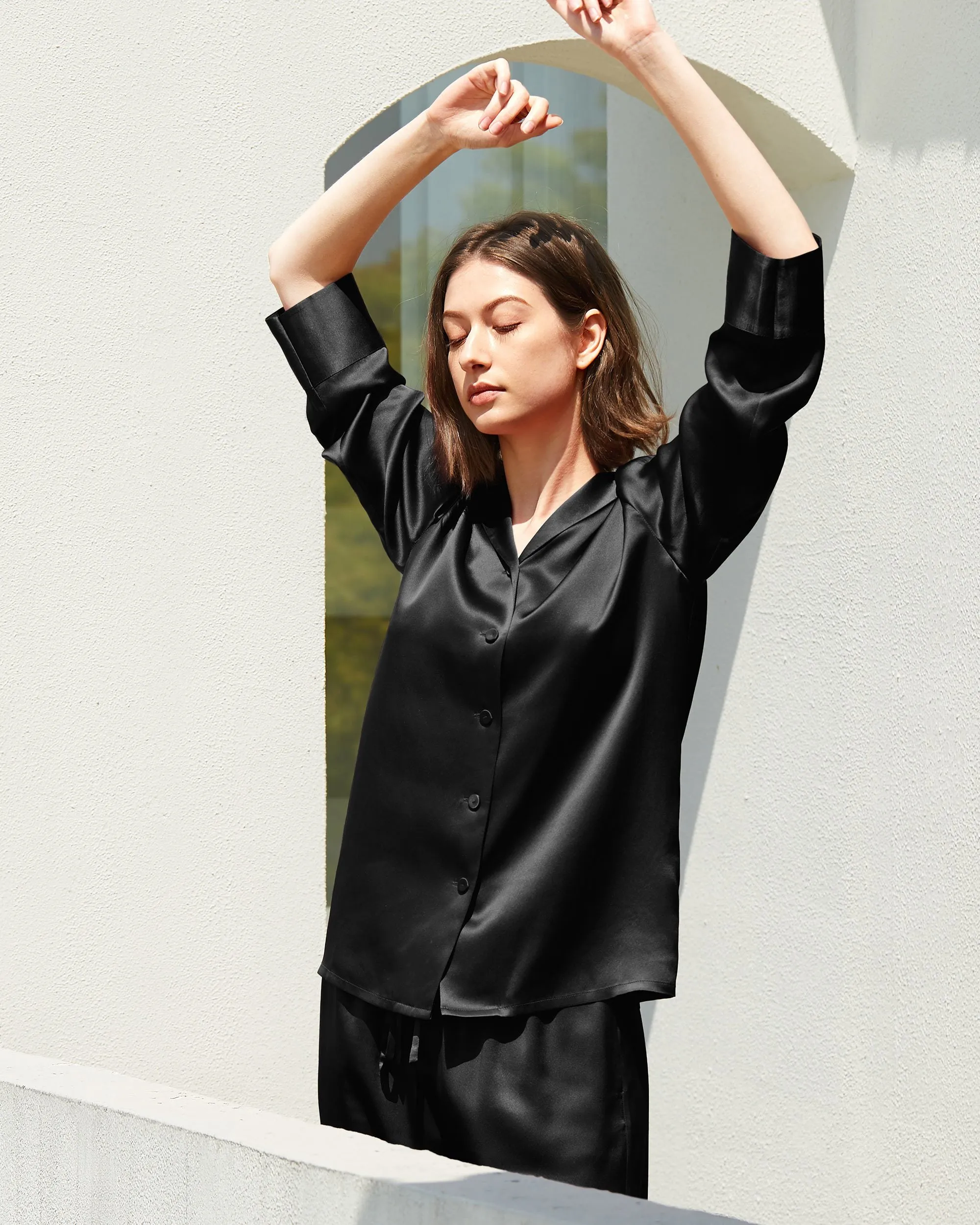 At Home - Classic Silk Pajamas Set for Women