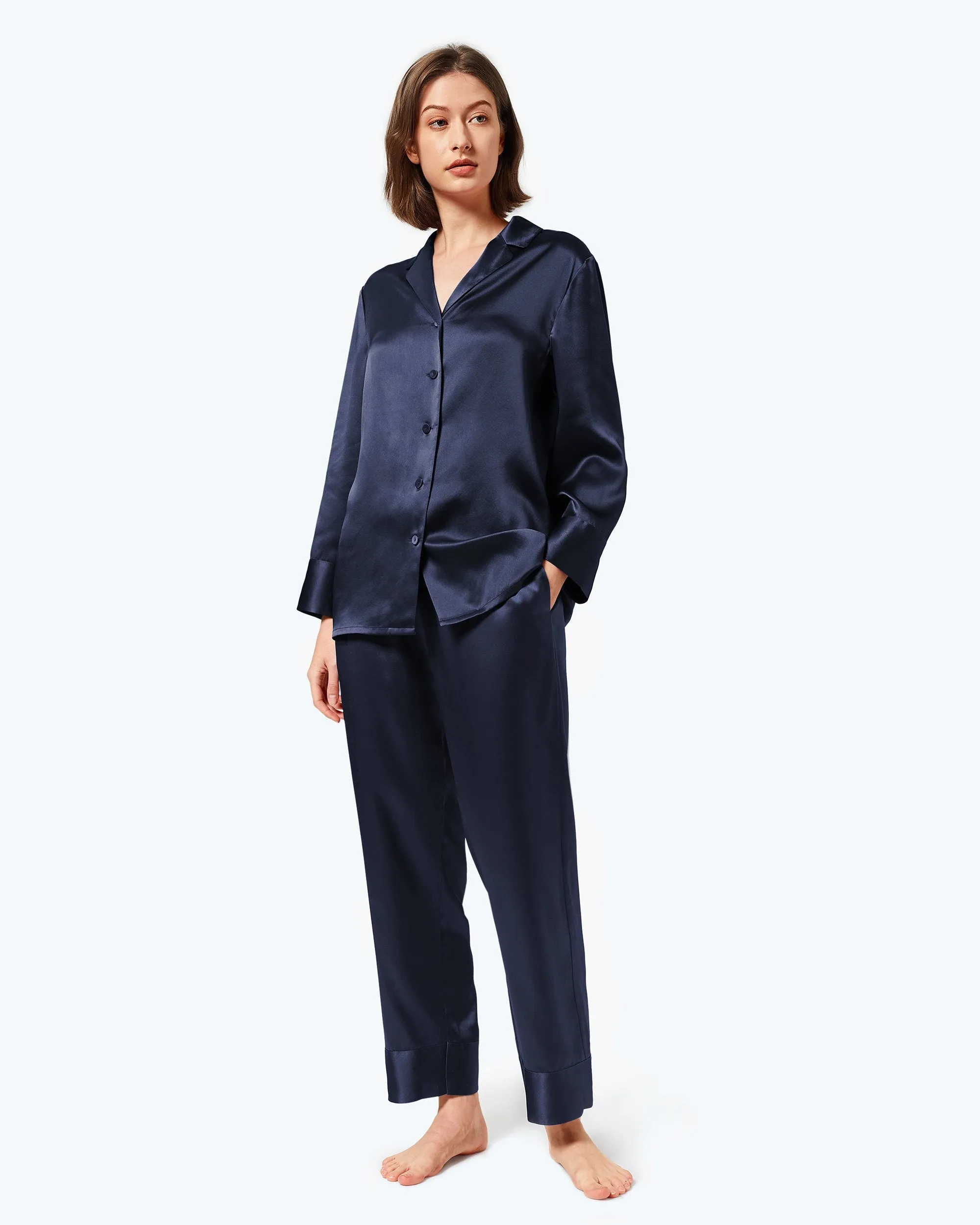 At Home - Classic Silk Pajamas Set for Women