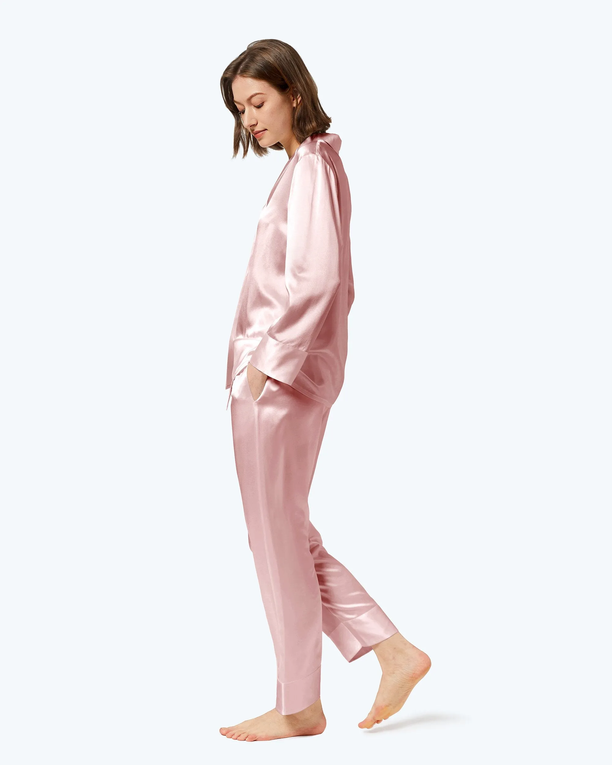 At Home - Classic Silk Pajamas Set for Women