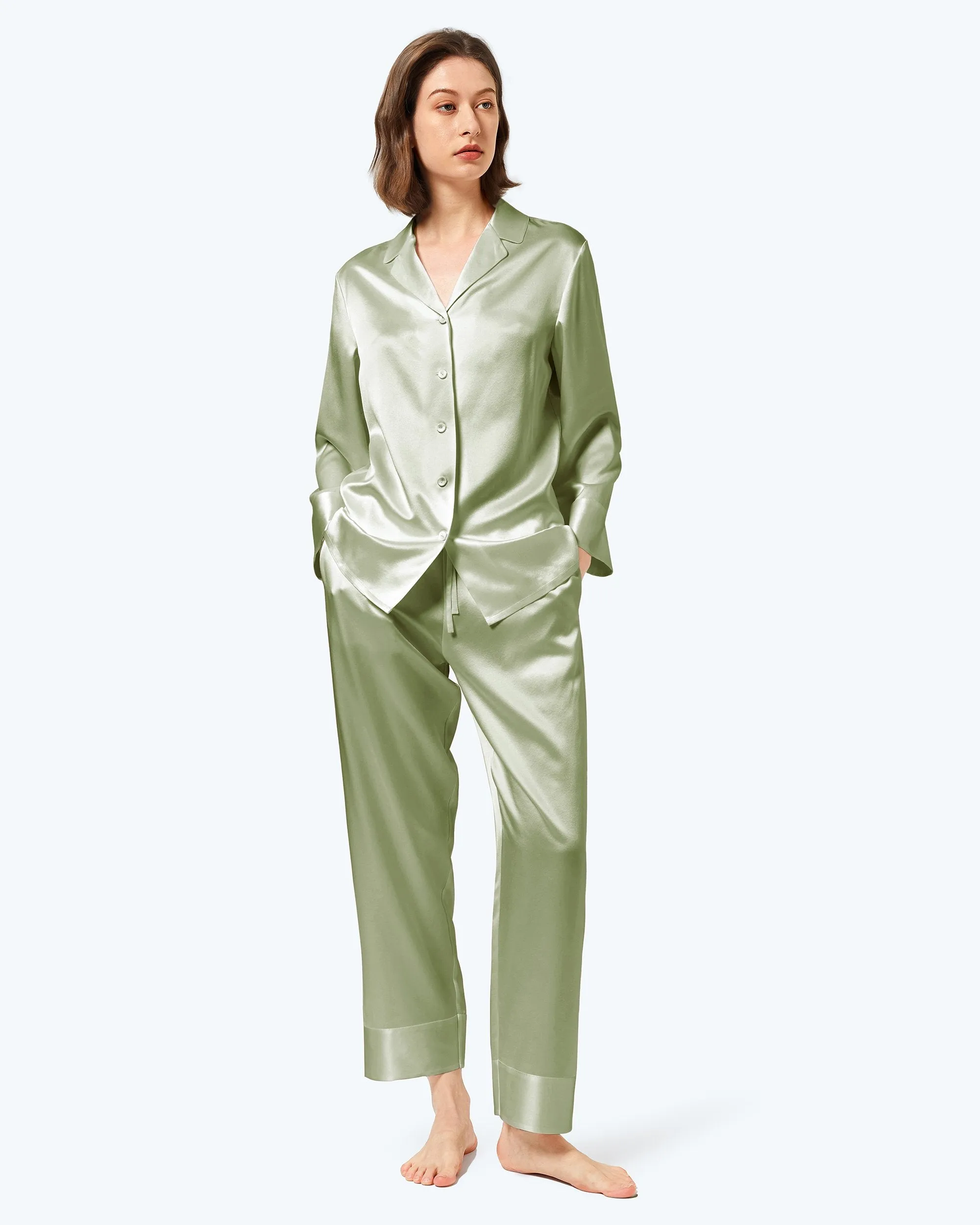 At Home - Classic Silk Pajamas Set for Women