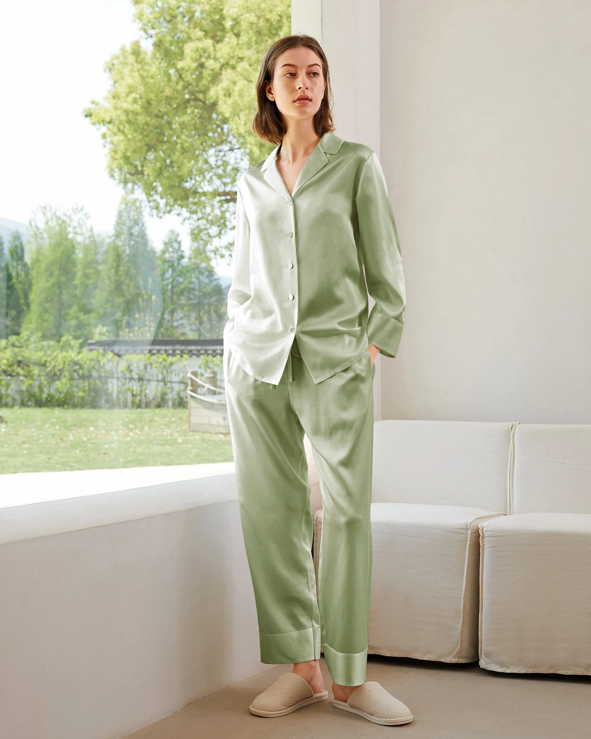At Home - Classic Silk Pajamas Set for Women