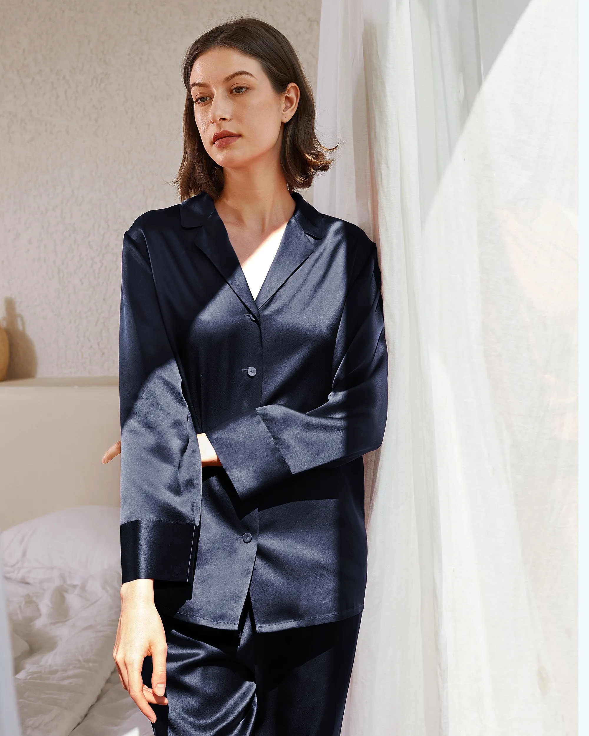 At Home - Classic Silk Pajamas Set for Women