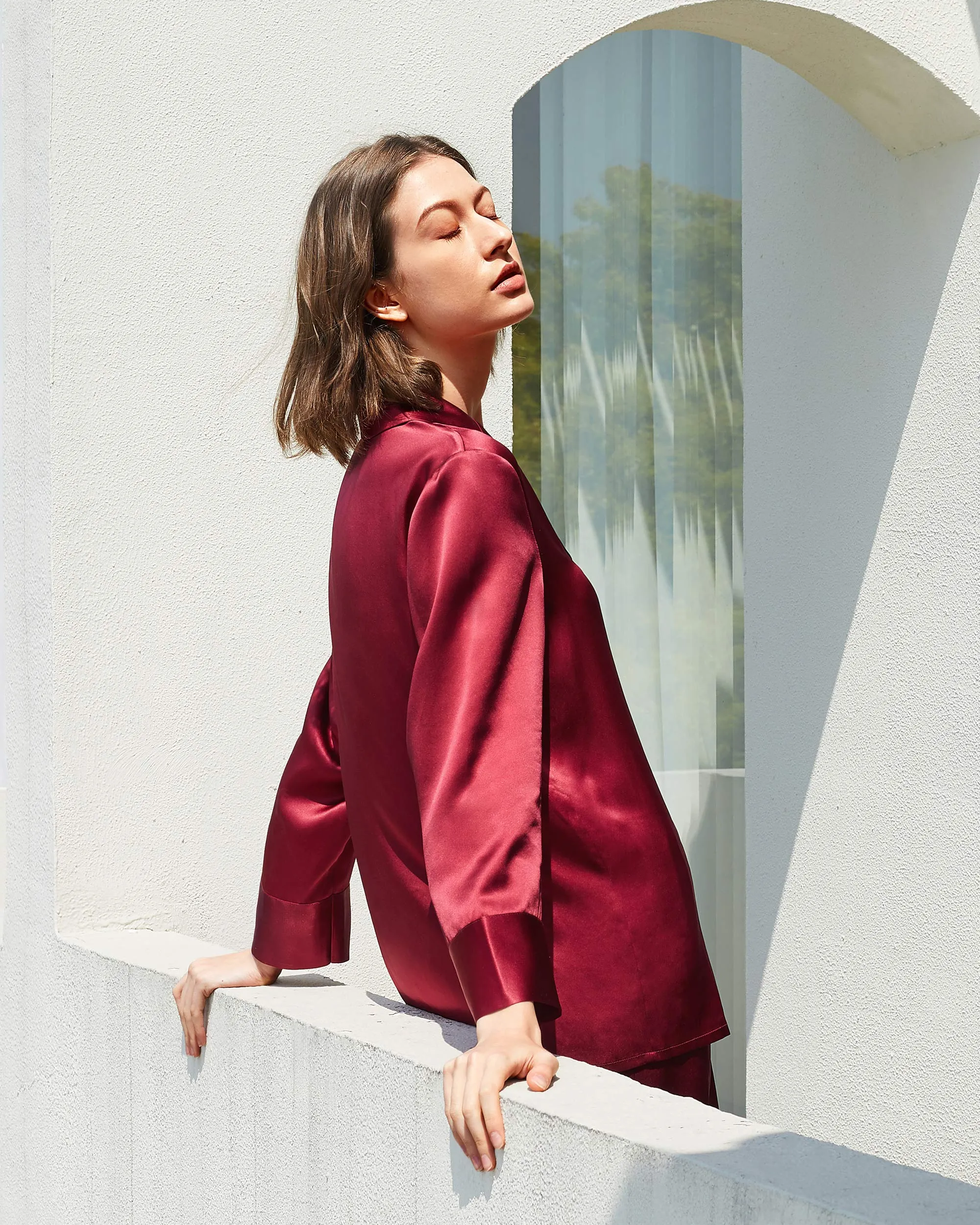 At Home - Classic Silk Pajamas Set for Women