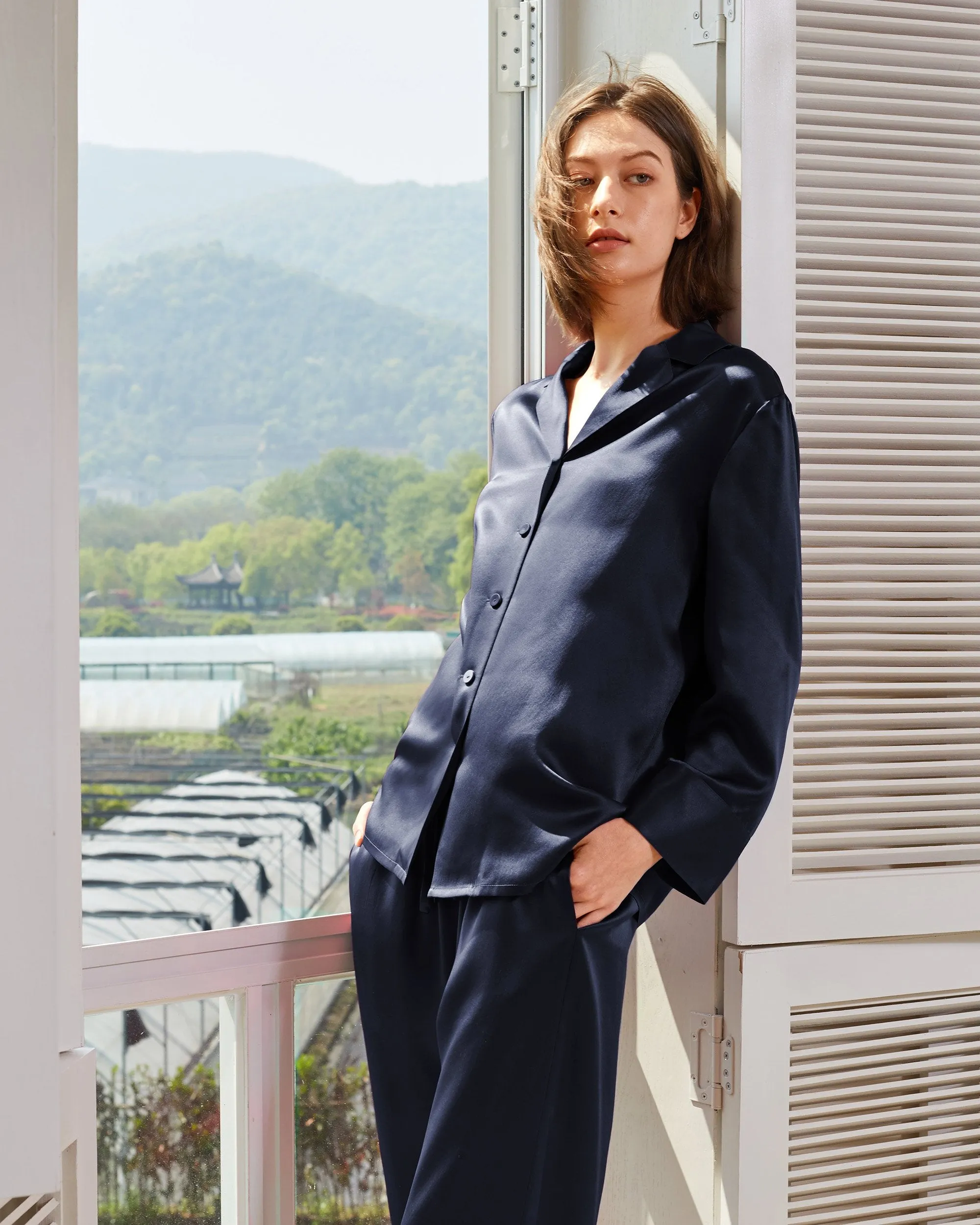 At Home - Classic Silk Pajamas Set for Women