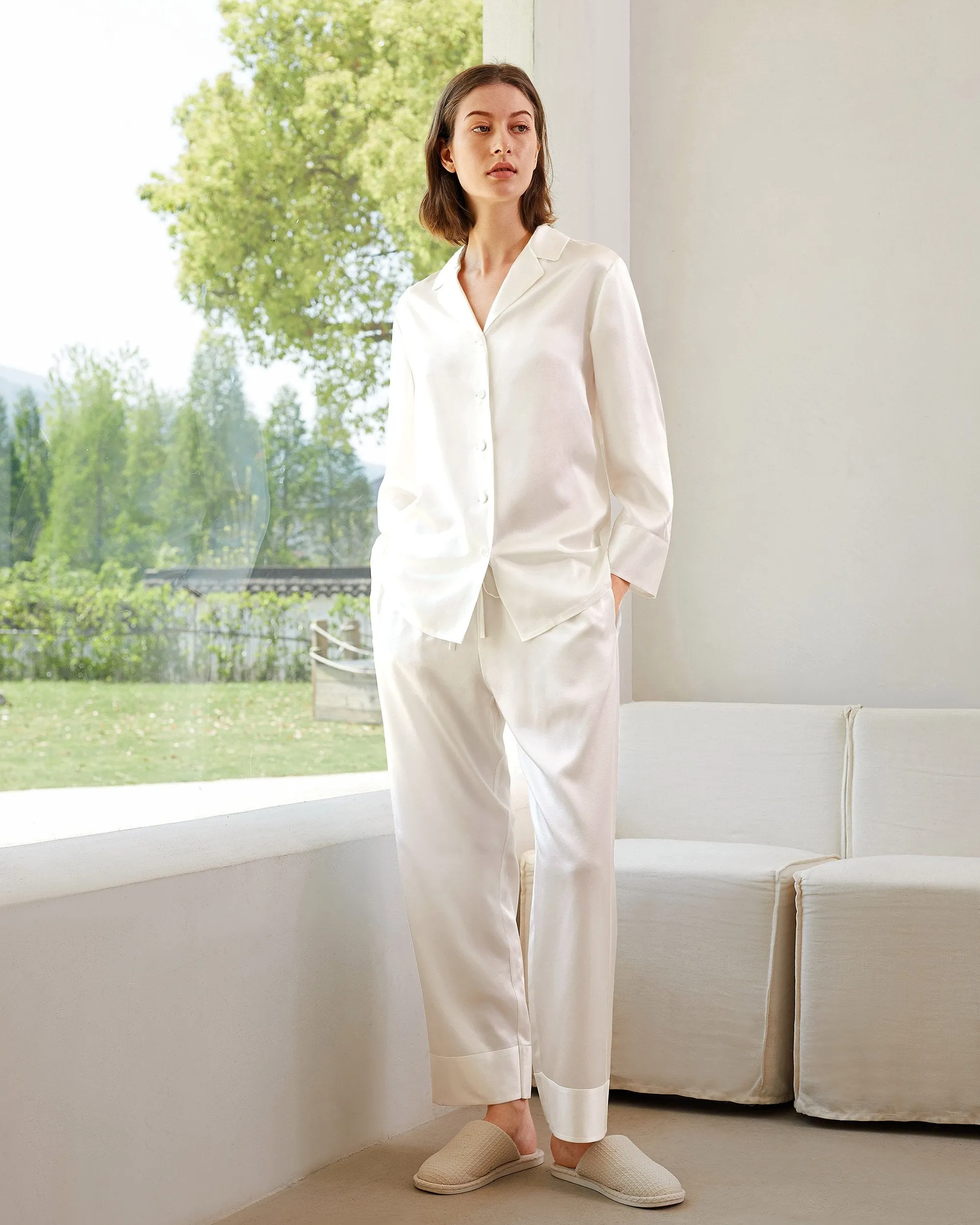 At Home - Classic Silk Pajamas Set for Women