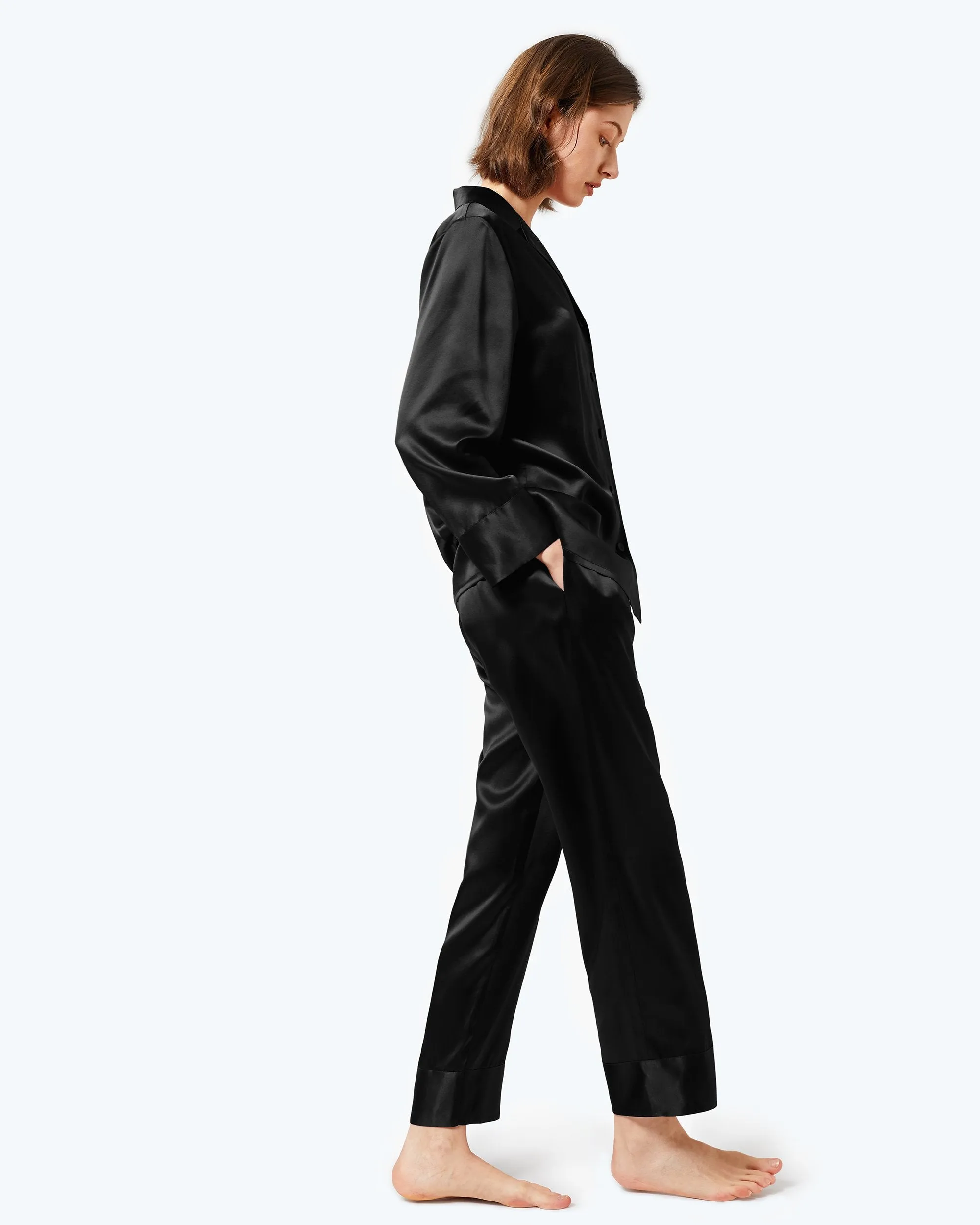 At Home - Classic Silk Pajamas Set for Women