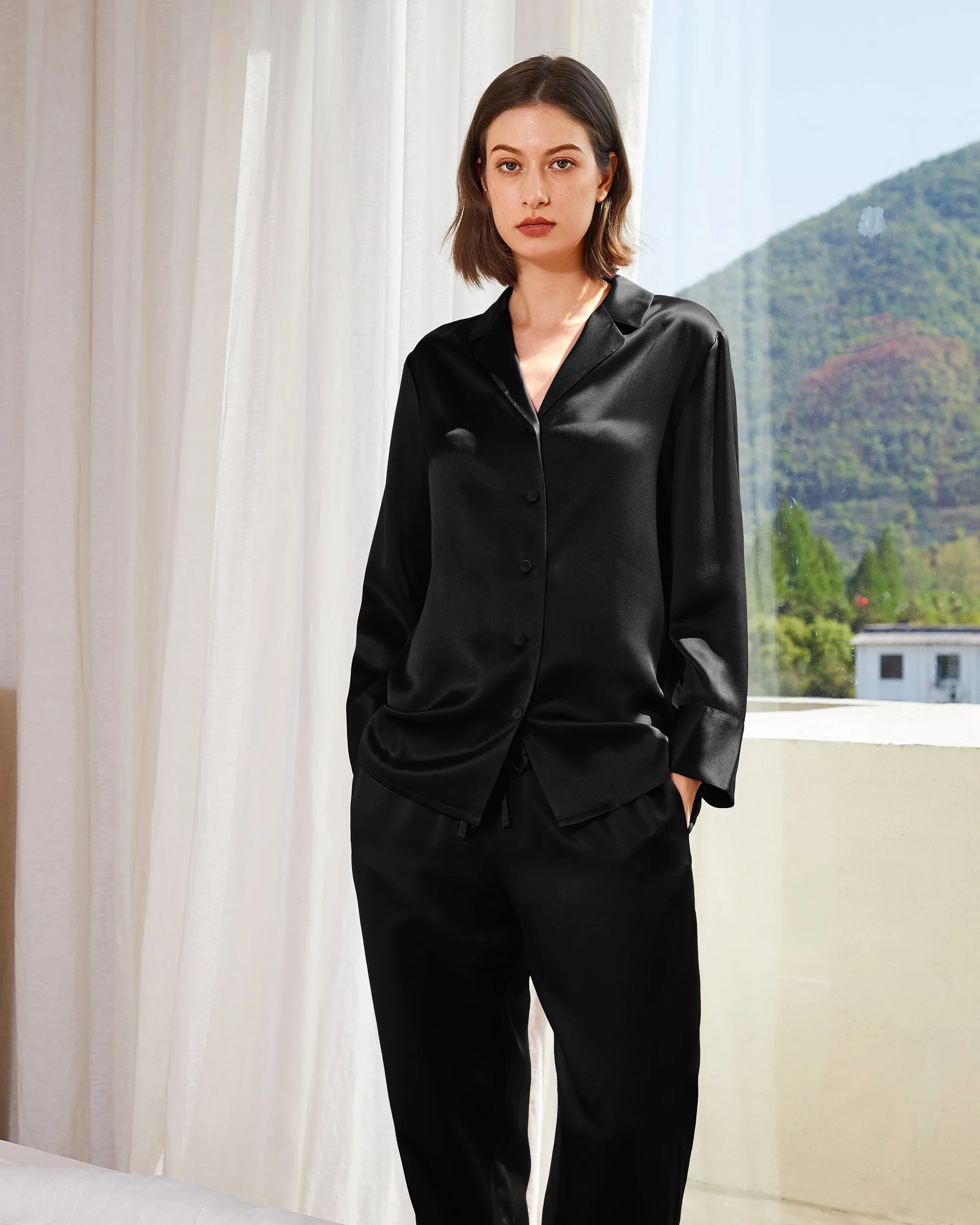 At Home - Classic Silk Pajamas Set for Women