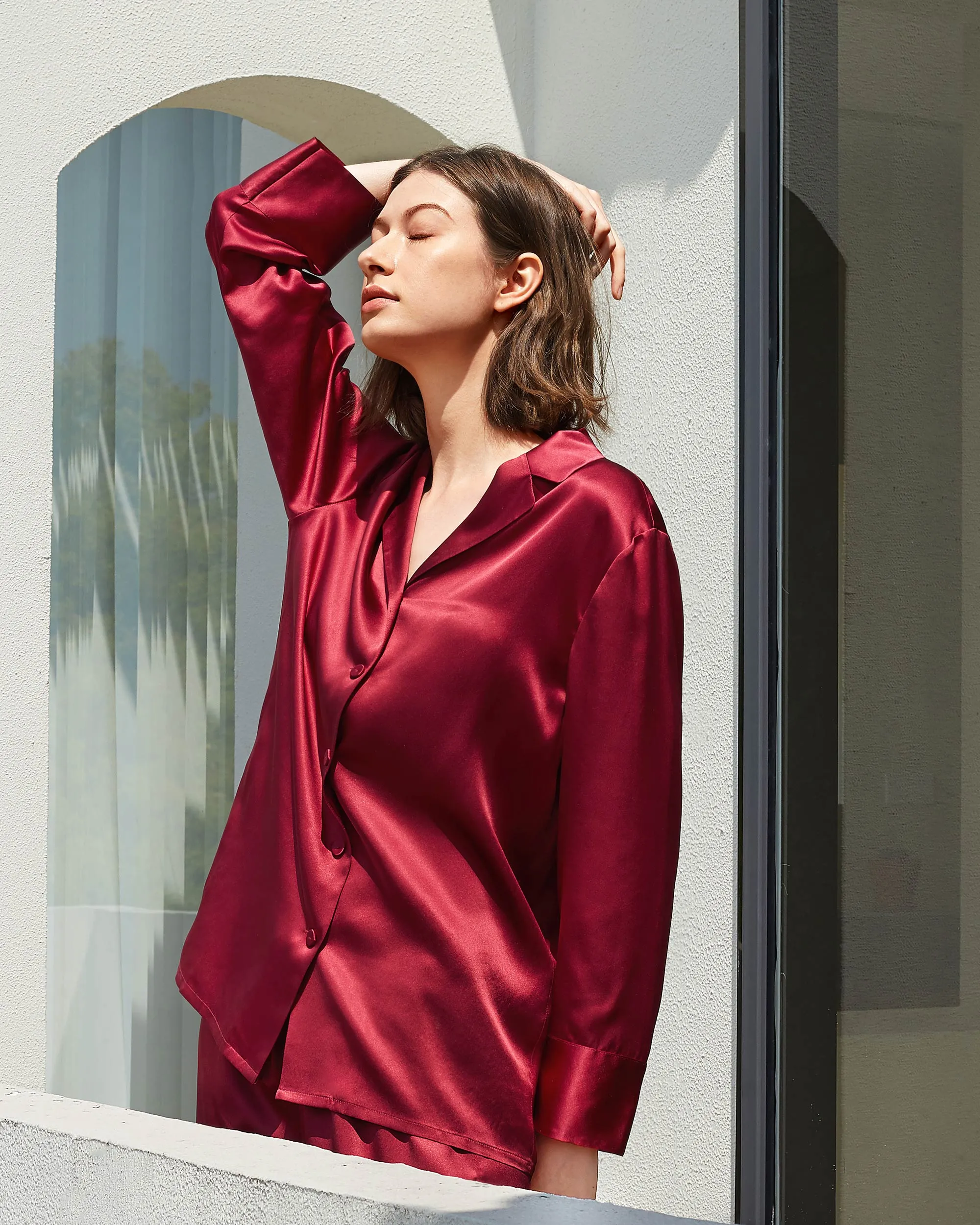 At Home - Classic Silk Pajamas Set for Women