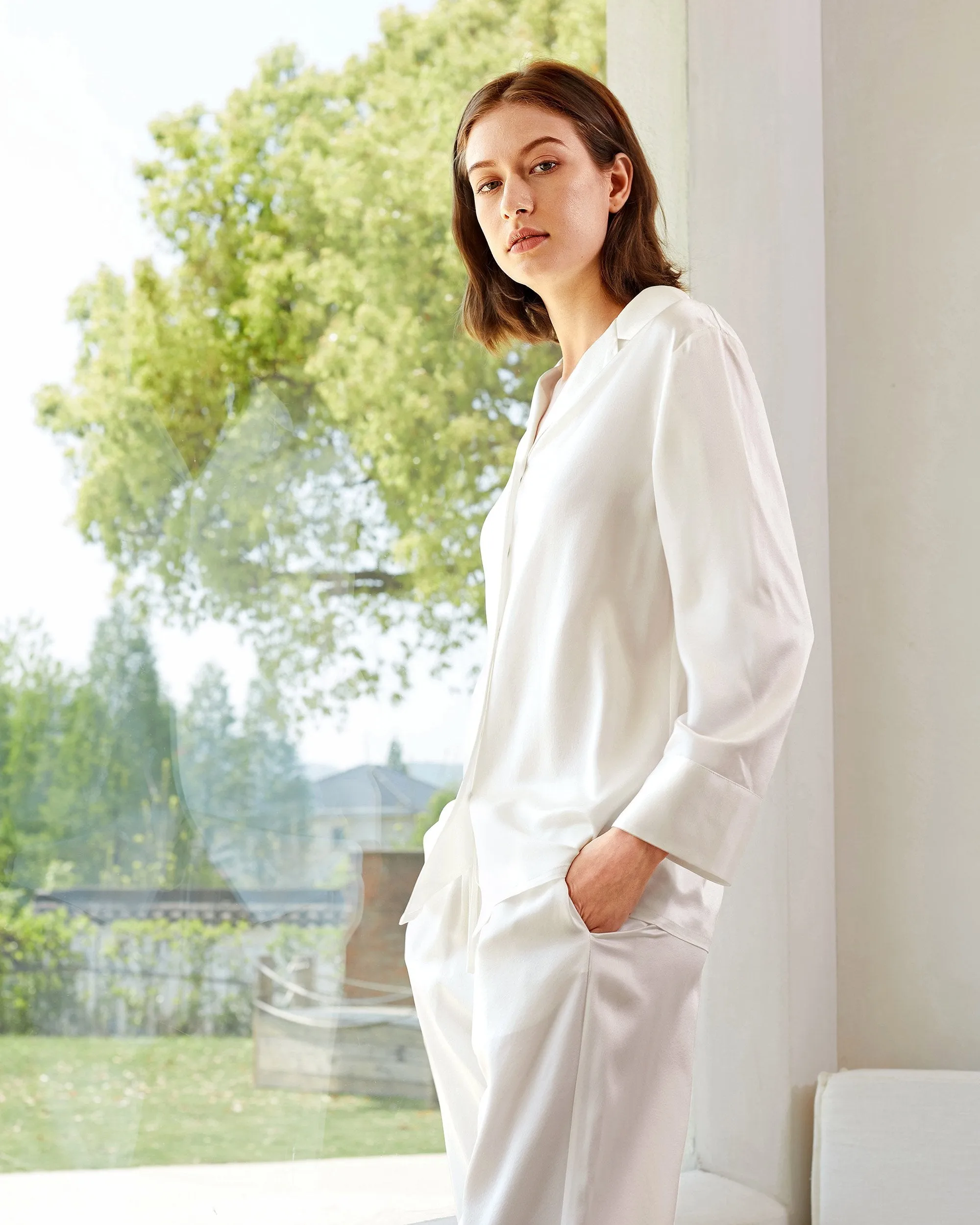 At Home - Classic Silk Pajamas Set for Women
