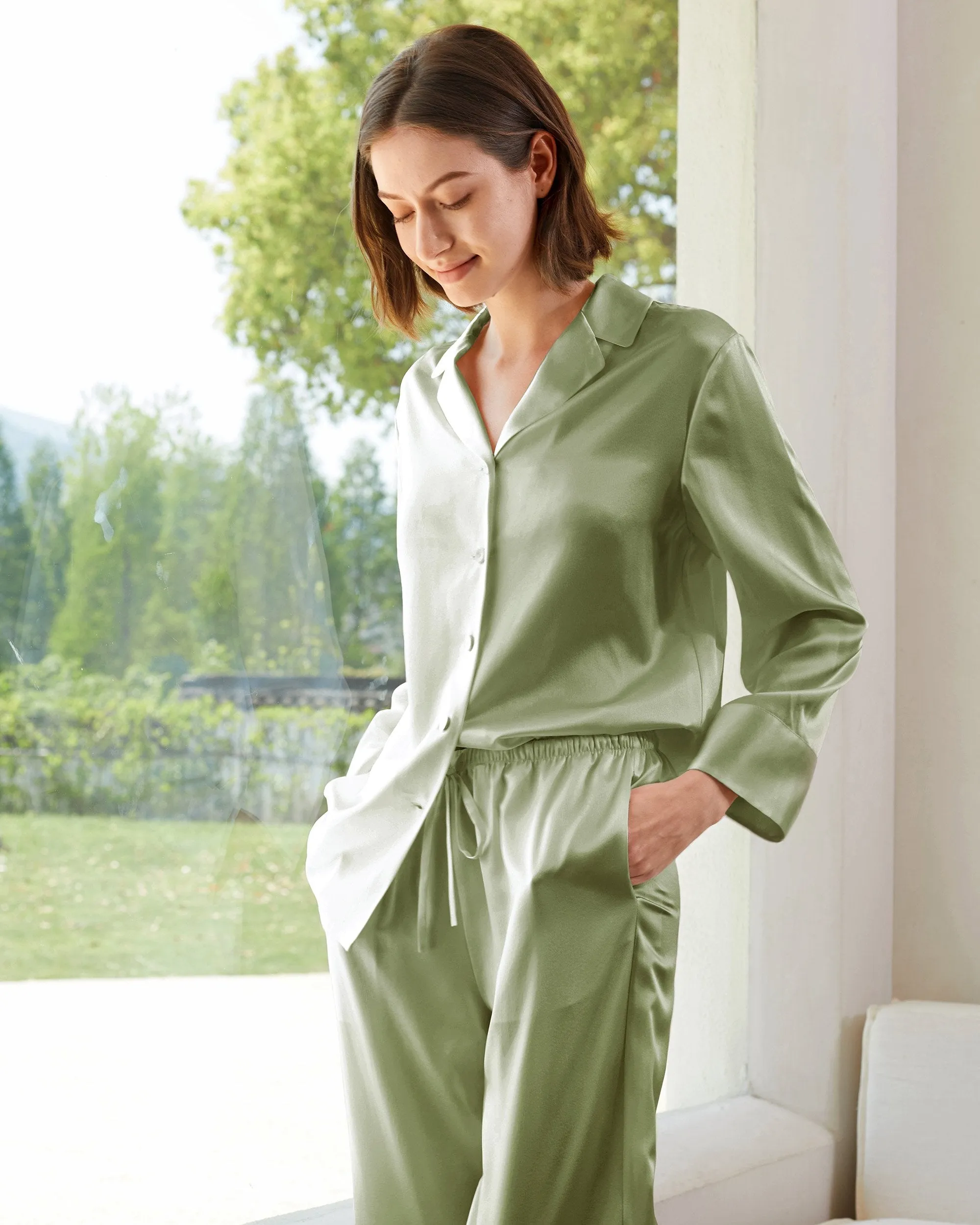 At Home - Classic Silk Pajamas Set for Women