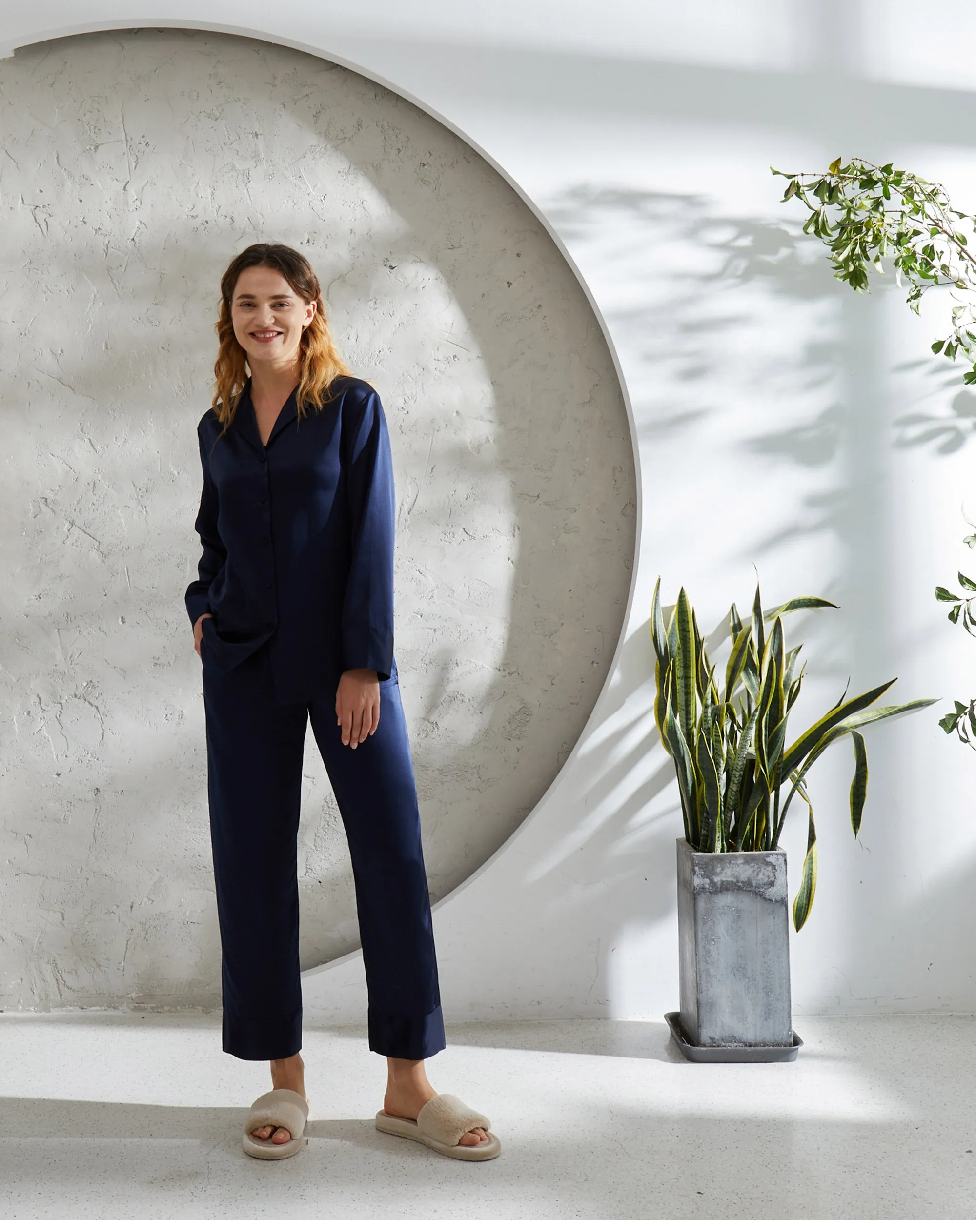 At Home - Classic Silk Pajamas Set for Women
