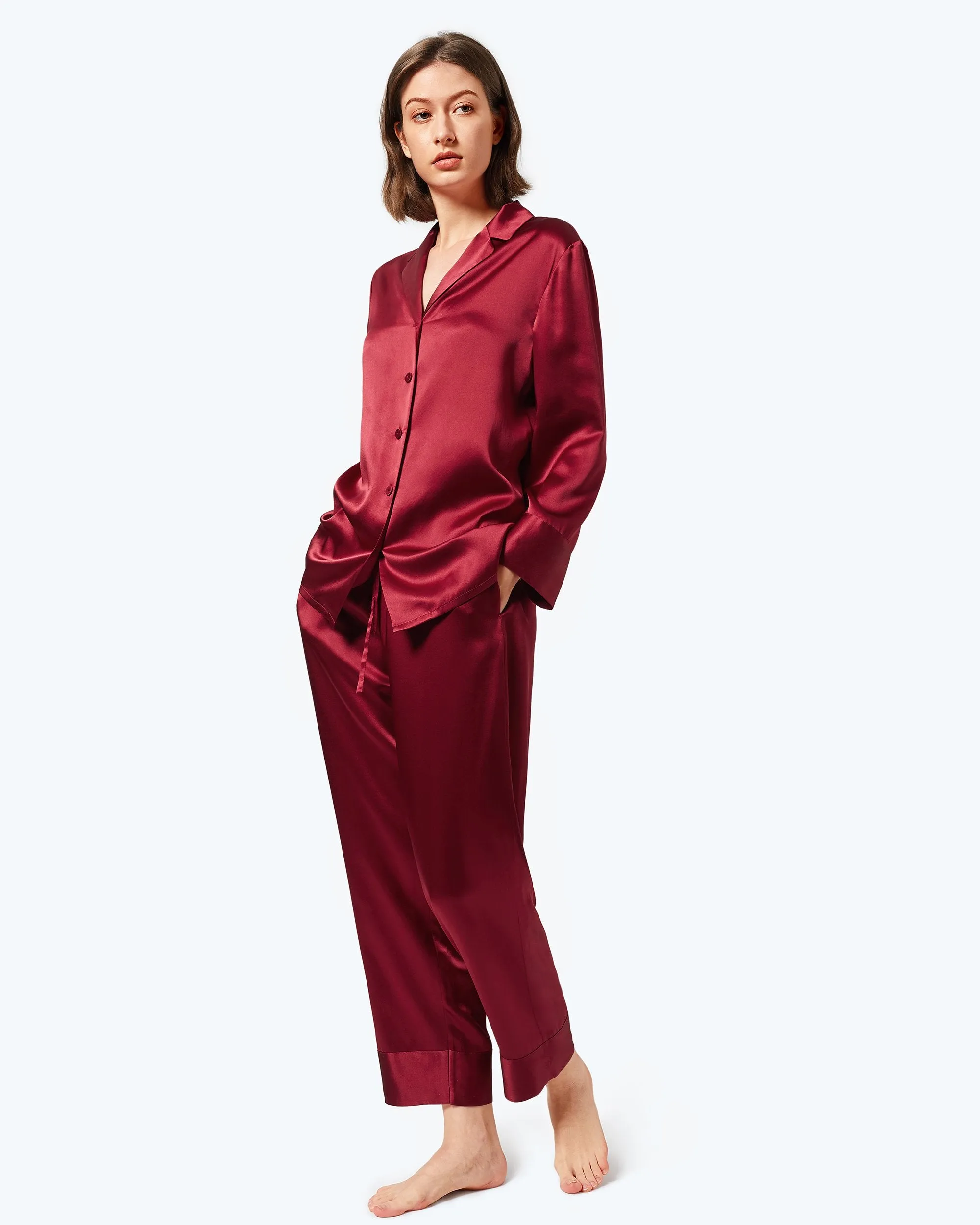 At Home - Classic Silk Pajamas Set for Women