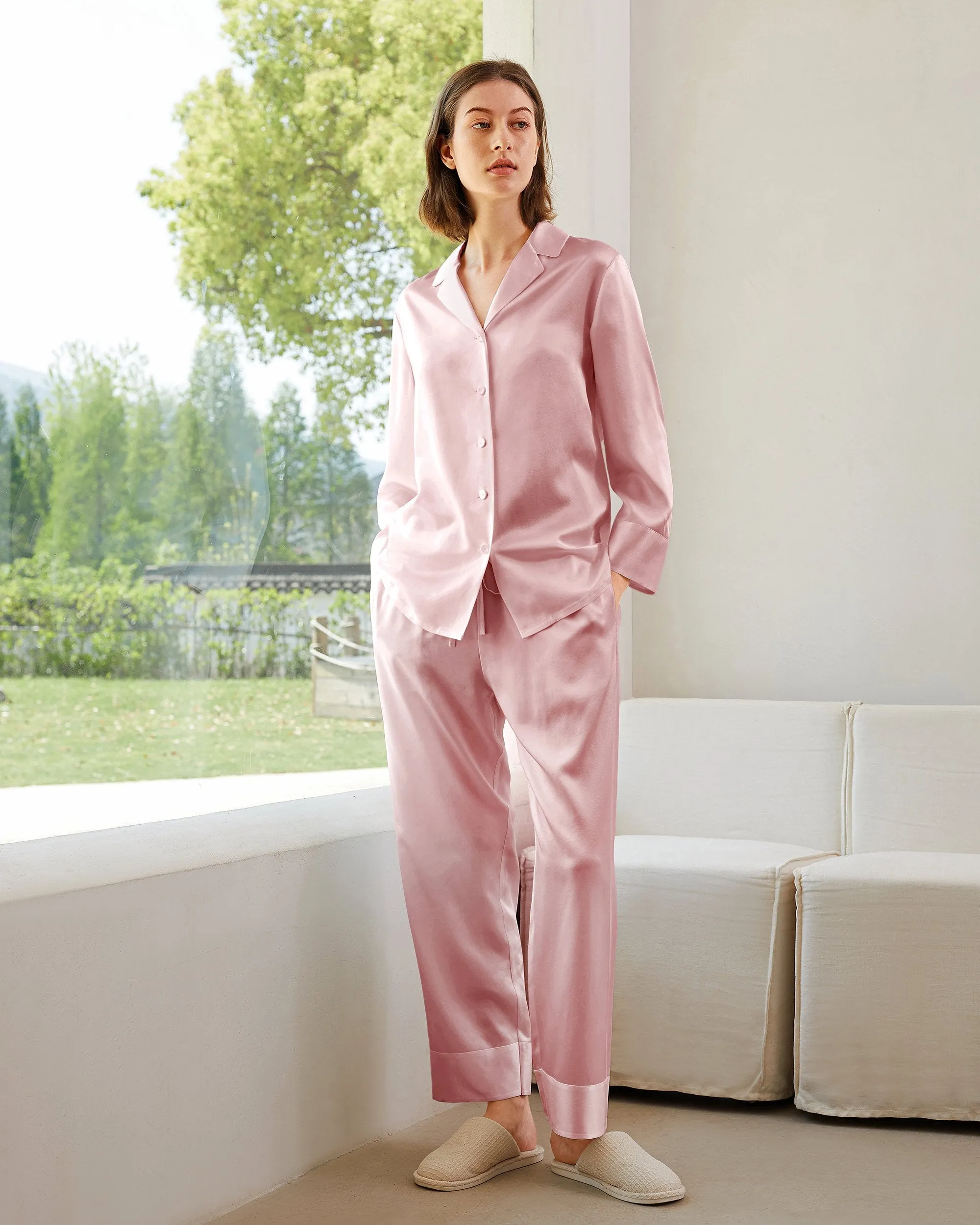 At Home - Classic Silk Pajamas Set for Women