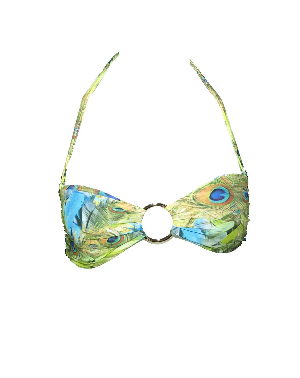 Cia Maritima Women's  Peacock Feather Print Plumage Bandeau bikini top, S
