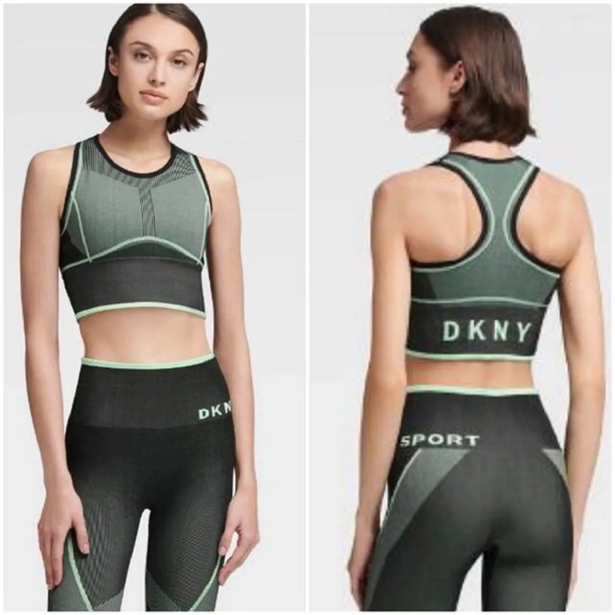 DKNY Women's Sport Printed Seamless Low-Impact Sports Bra, Green, S
