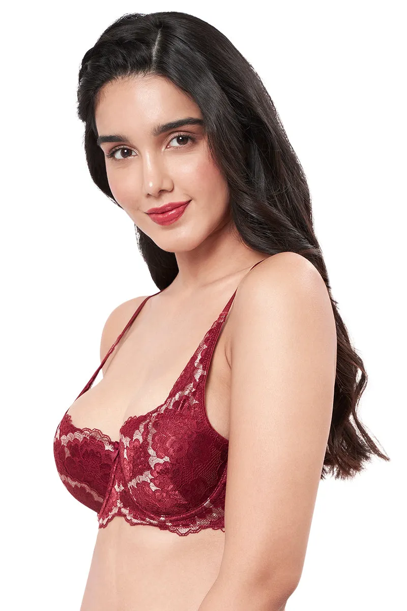 Eternal Bliss Lightly Padded Wired Demi Coverage Balconette Bra - Red Berry