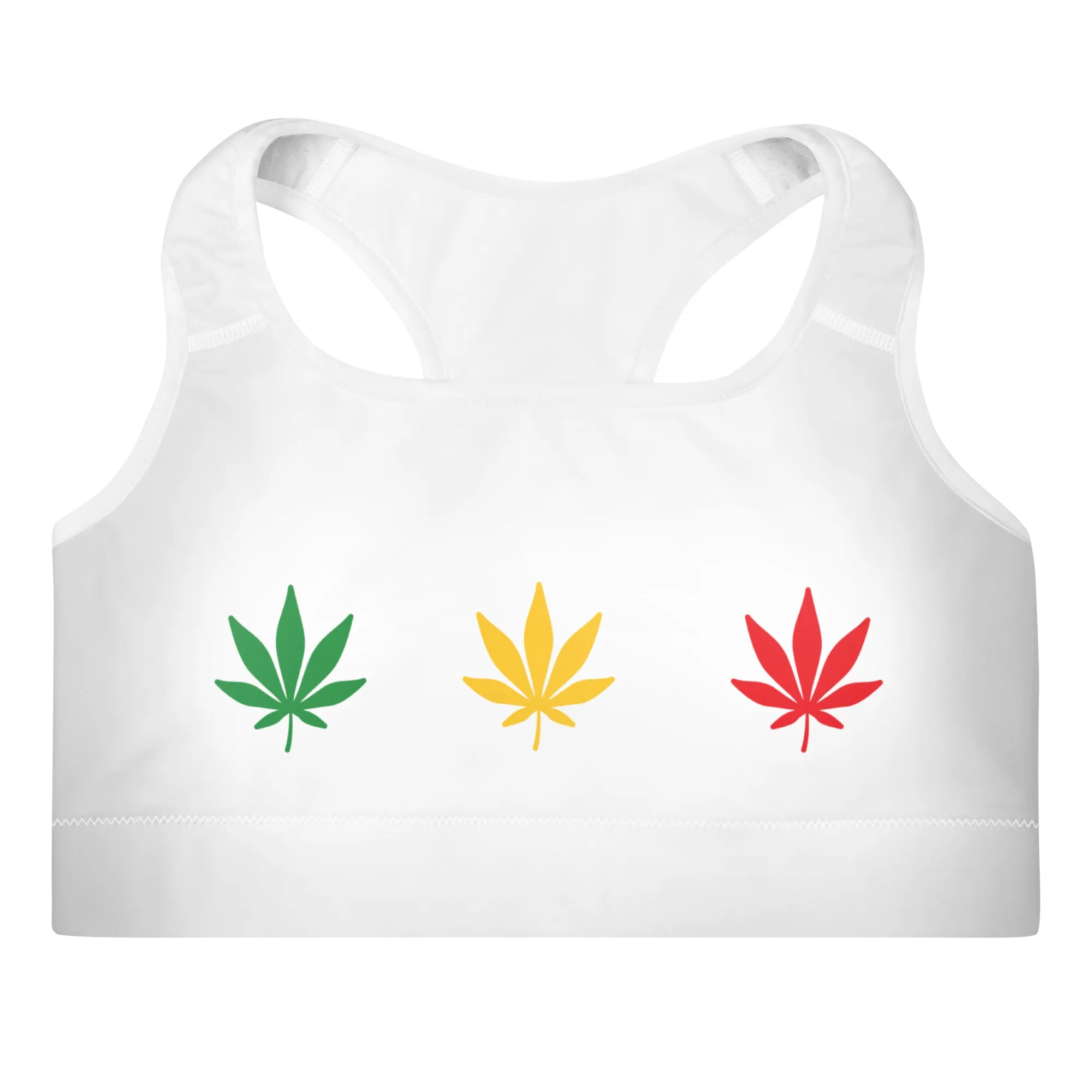 Green Yellow Red Leaf Padded Sports Bra