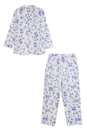 La Cera Porcelain Blue Floral Flannel PJ