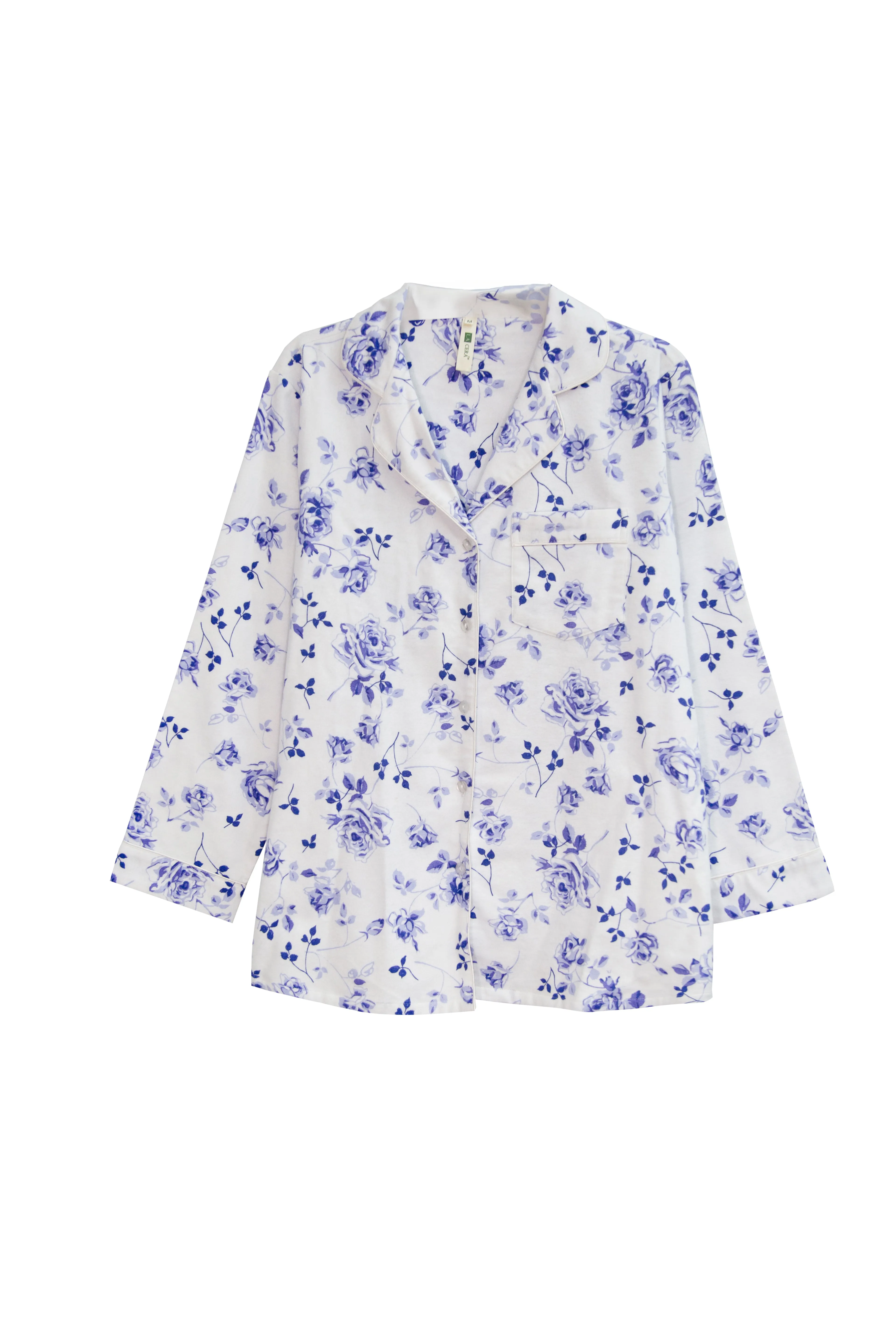 La Cera Porcelain Blue Floral Flannel PJ
