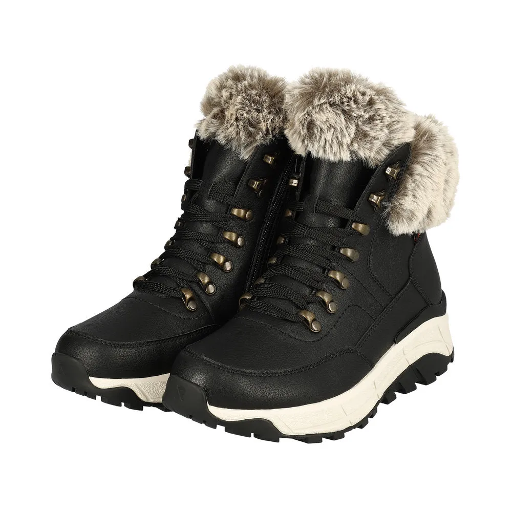 Black Ladies Rieker Evolution Lace-Up Boots with Inside Zip - W0063-00
