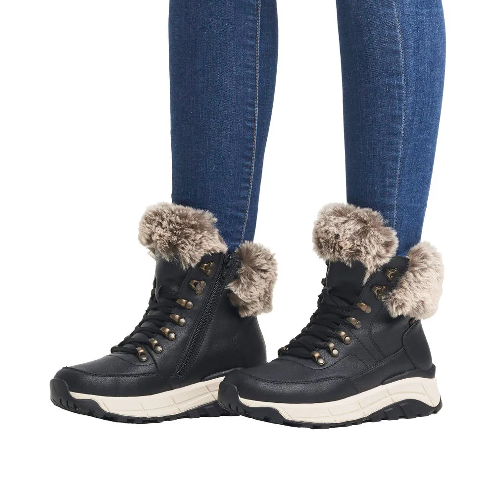 Black Ladies Rieker Evolution Lace-Up Boots with Inside Zip - W0063-00