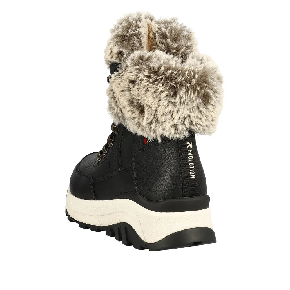 Black Ladies Rieker Evolution Lace-Up Boots with Inside Zip - W0063-00