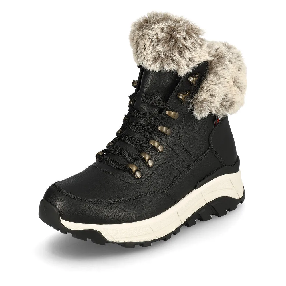Black Ladies Rieker Evolution Lace-Up Boots with Inside Zip - W0063-00