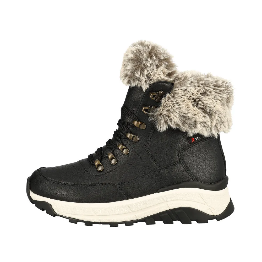 Black Ladies Rieker Evolution Lace-Up Boots with Inside Zip - W0063-00