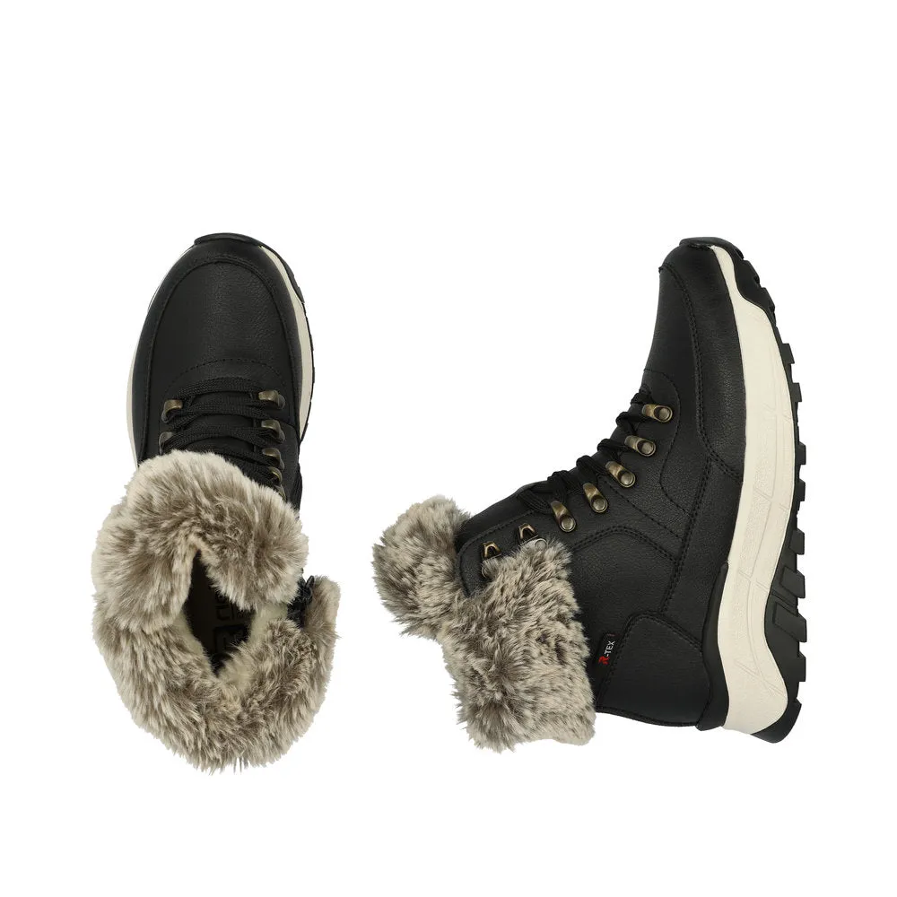 Black Ladies Rieker Evolution Lace-Up Boots with Inside Zip - W0063-00