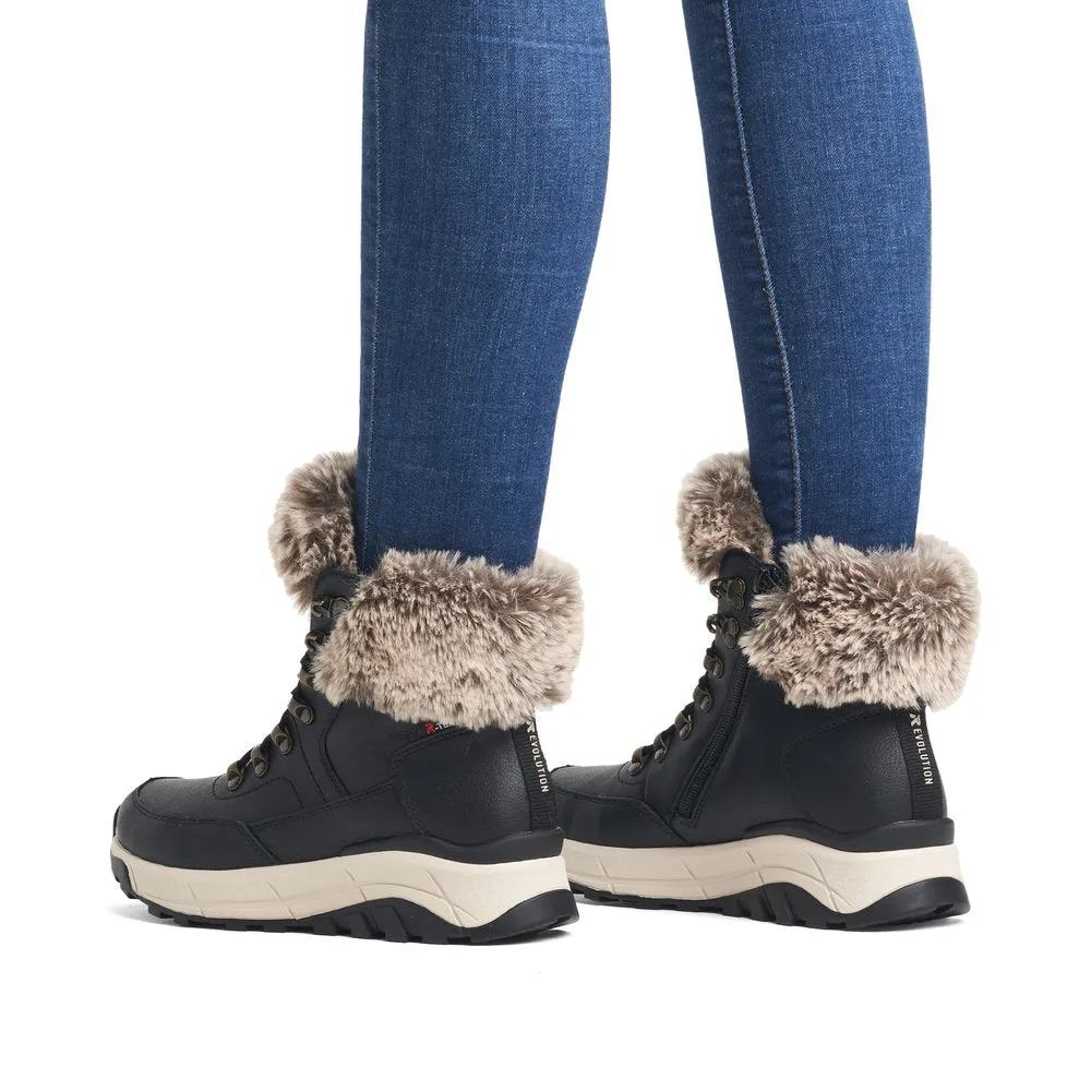 Black Ladies Rieker Evolution Lace-Up Boots with Inside Zip - W0063-00