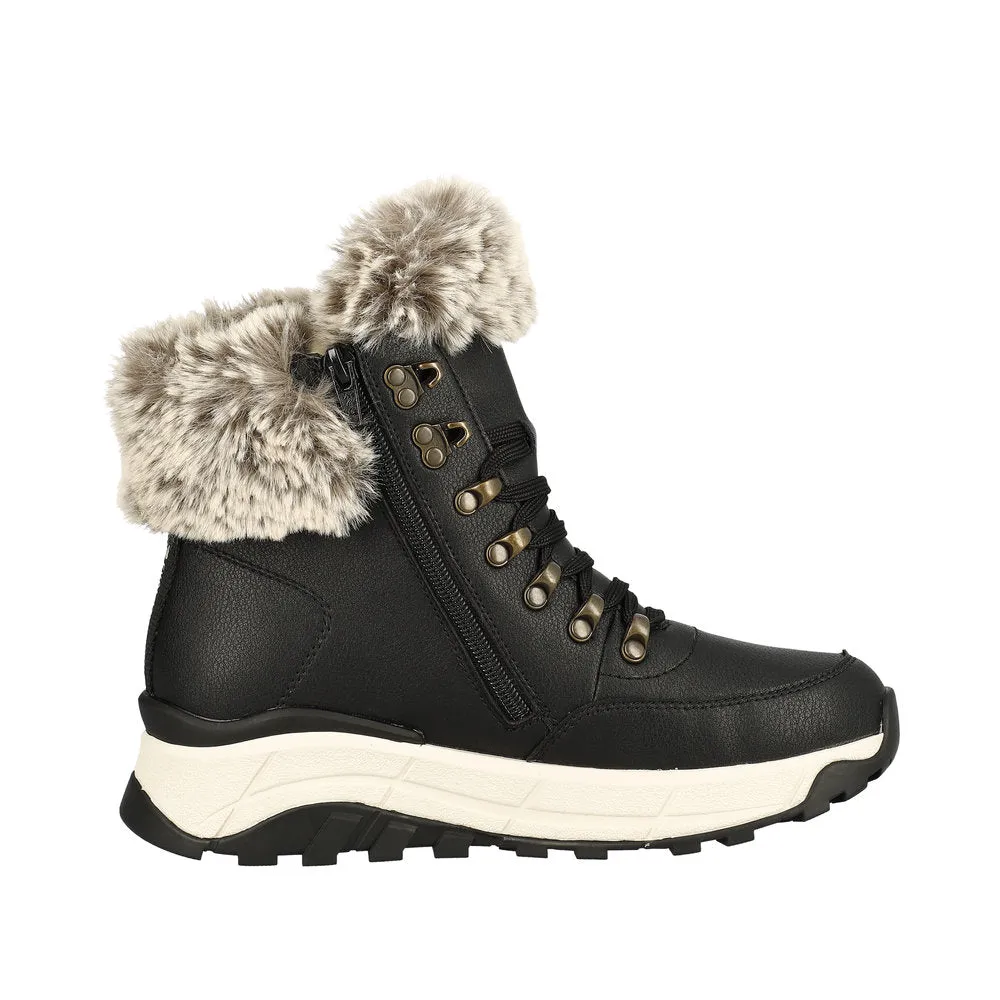 Black Ladies Rieker Evolution Lace-Up Boots with Inside Zip - W0063-00