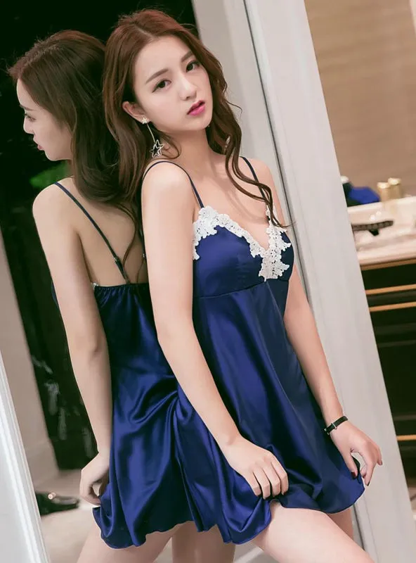 Ladies Sexy Nightdress Silk V-neck Floral Sleepwear