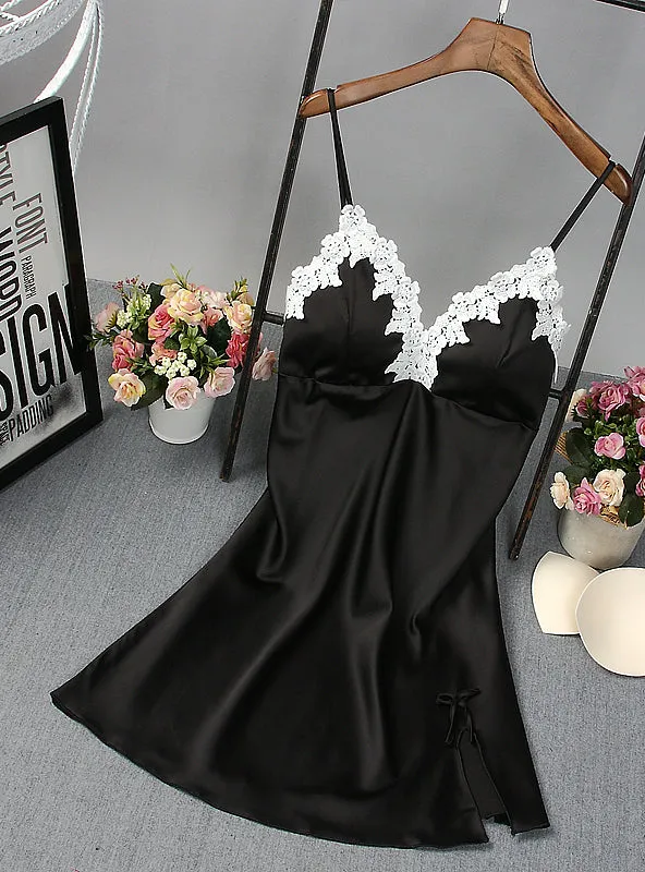 Ladies Sexy Nightdress Silk V-neck Floral Sleepwear