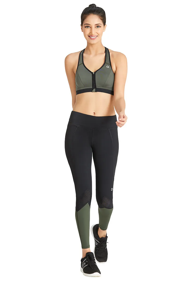 Medium Impact Front Zip Sports Bra - Army Green