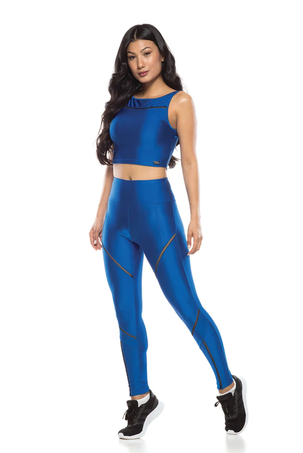 Metallic Blue High Neck Sports Bra