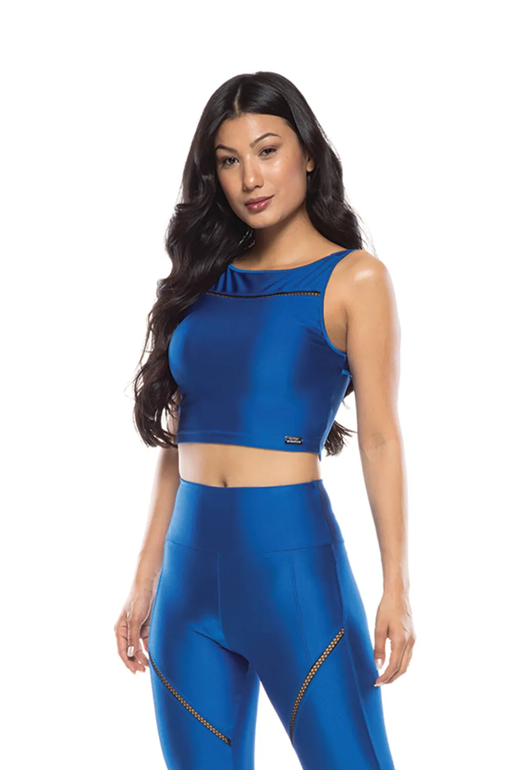 Metallic Blue High Neck Sports Bra