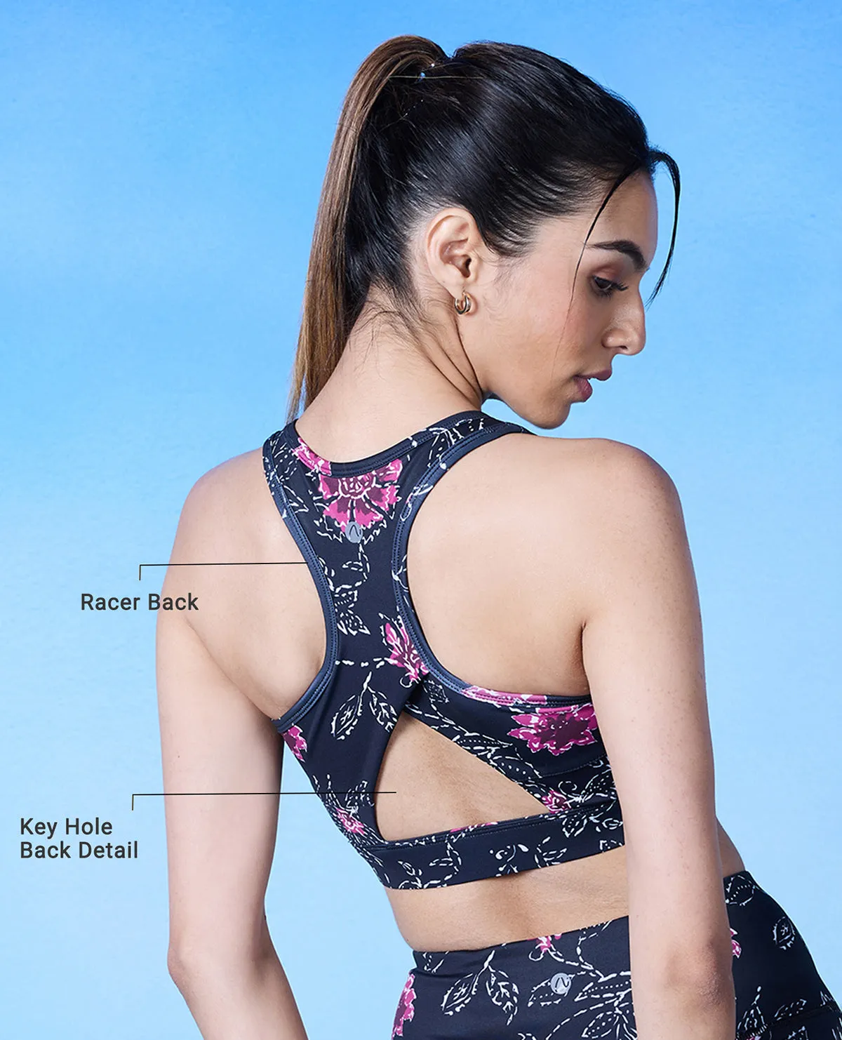 Nykd All Day On-Trend Sports Bra With Keyhole Back - NYK082 - Batik Black Print