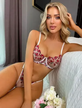 Rose Embroidered Mesh Underwear Set