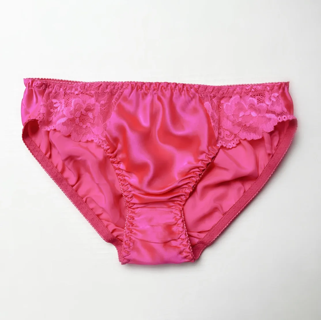 Silk bikini brief with scalloped lace