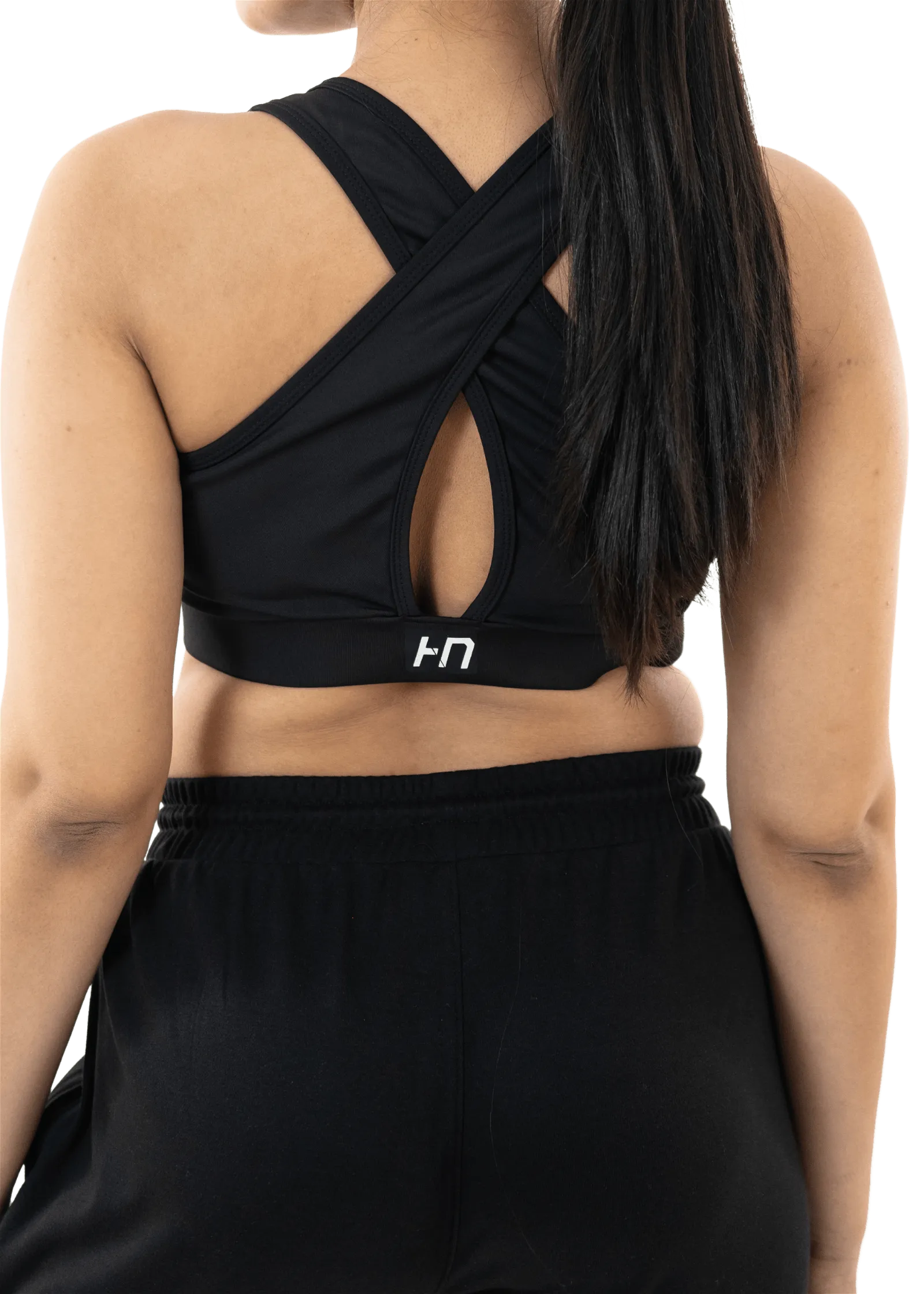 Solid Black Cross Back Sports Bra
